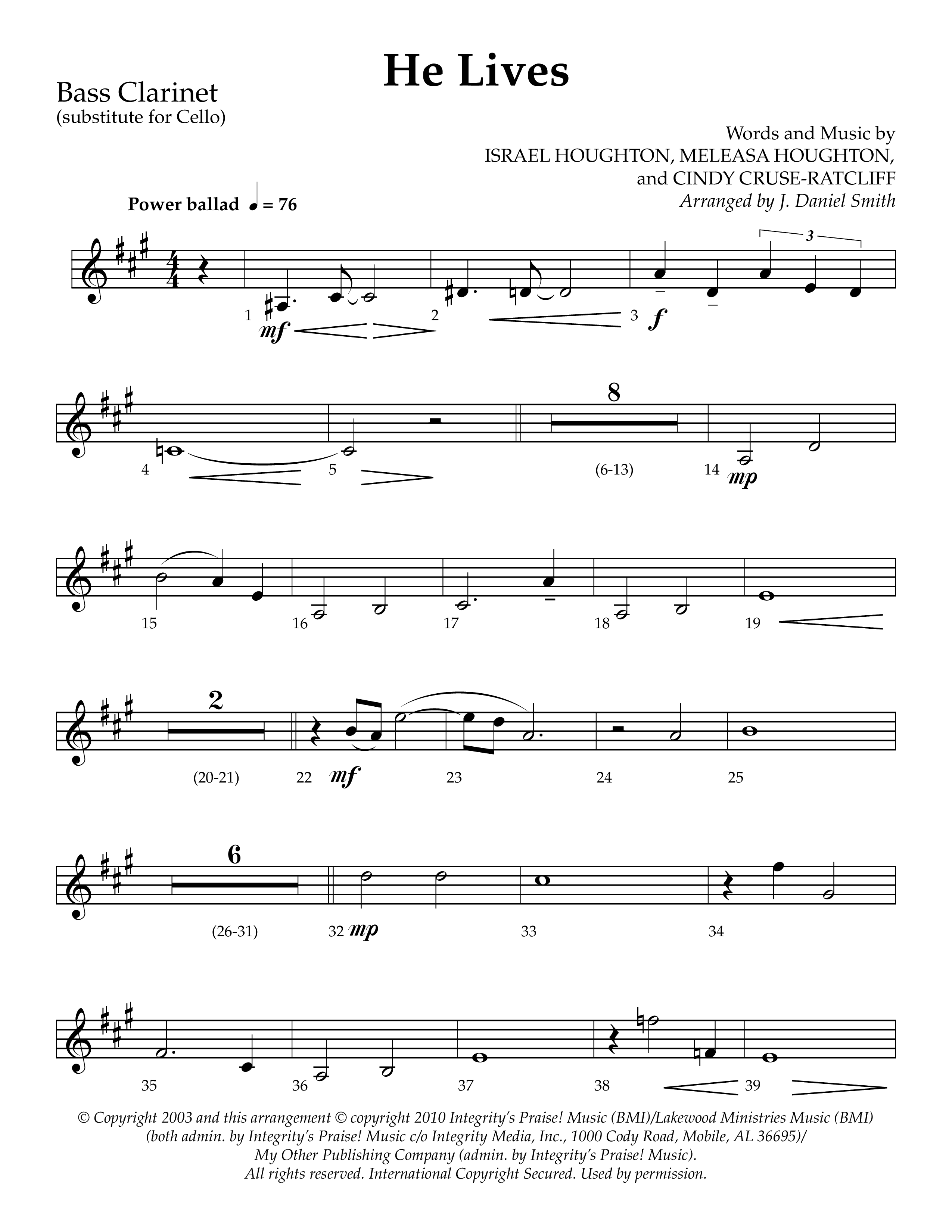 He Lives (Choral Anthem SATB) Bass Clarinet (Lifeway Choral / Arr. J. Daniel Smith)
