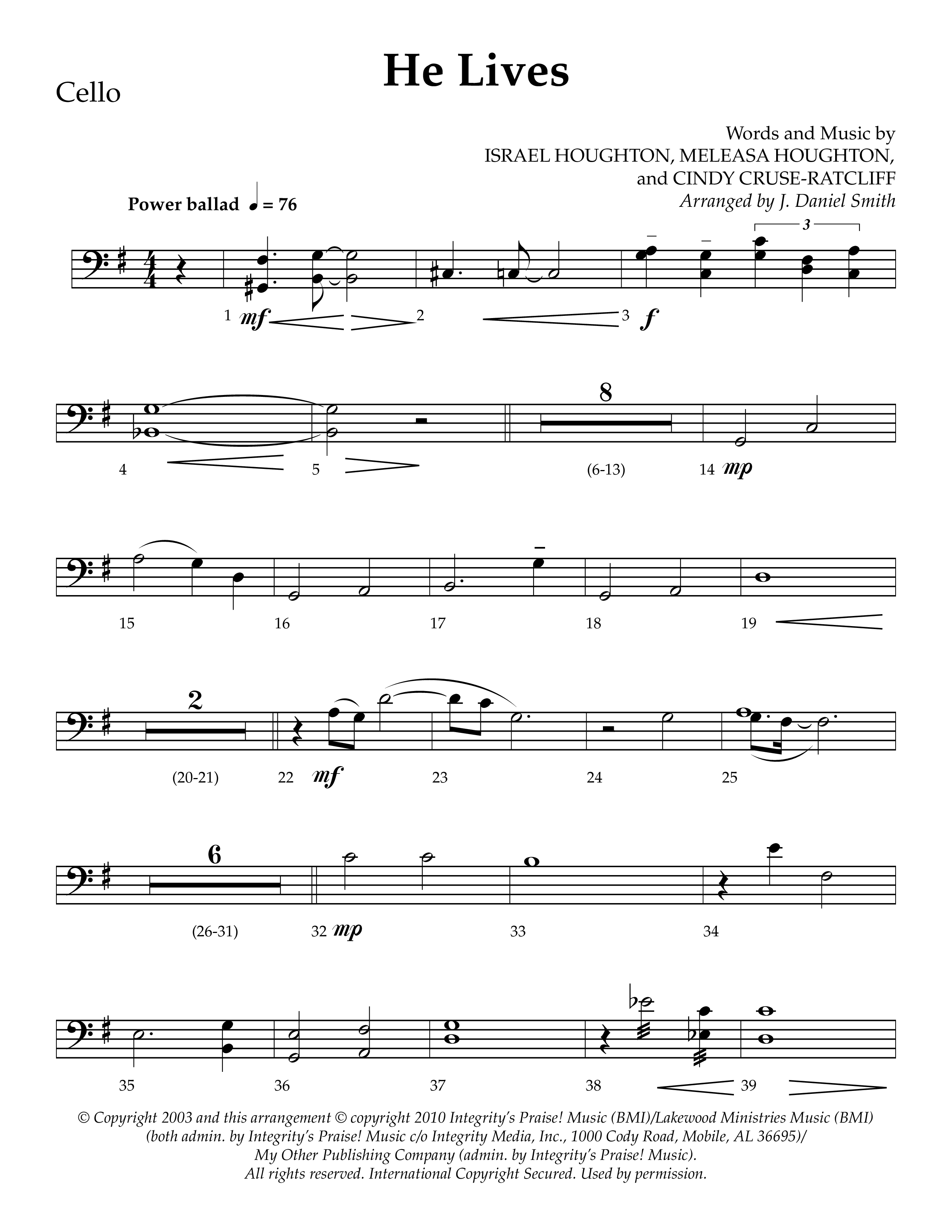 He Lives (Choral Anthem SATB) Cello (Lifeway Choral / Arr. J. Daniel Smith)