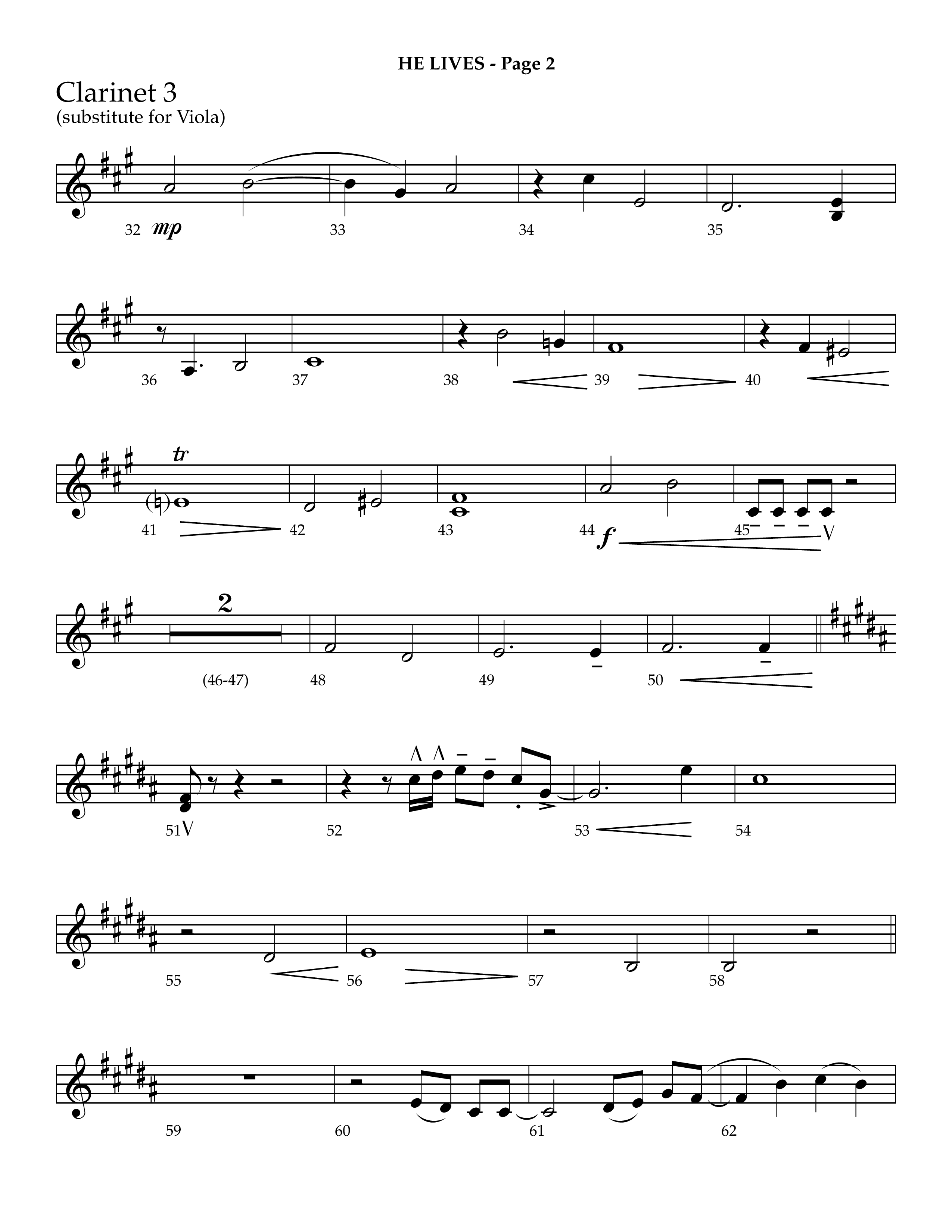 He Lives (Choral Anthem SATB) Clarinet 3 (Lifeway Choral / Arr. J. Daniel Smith)