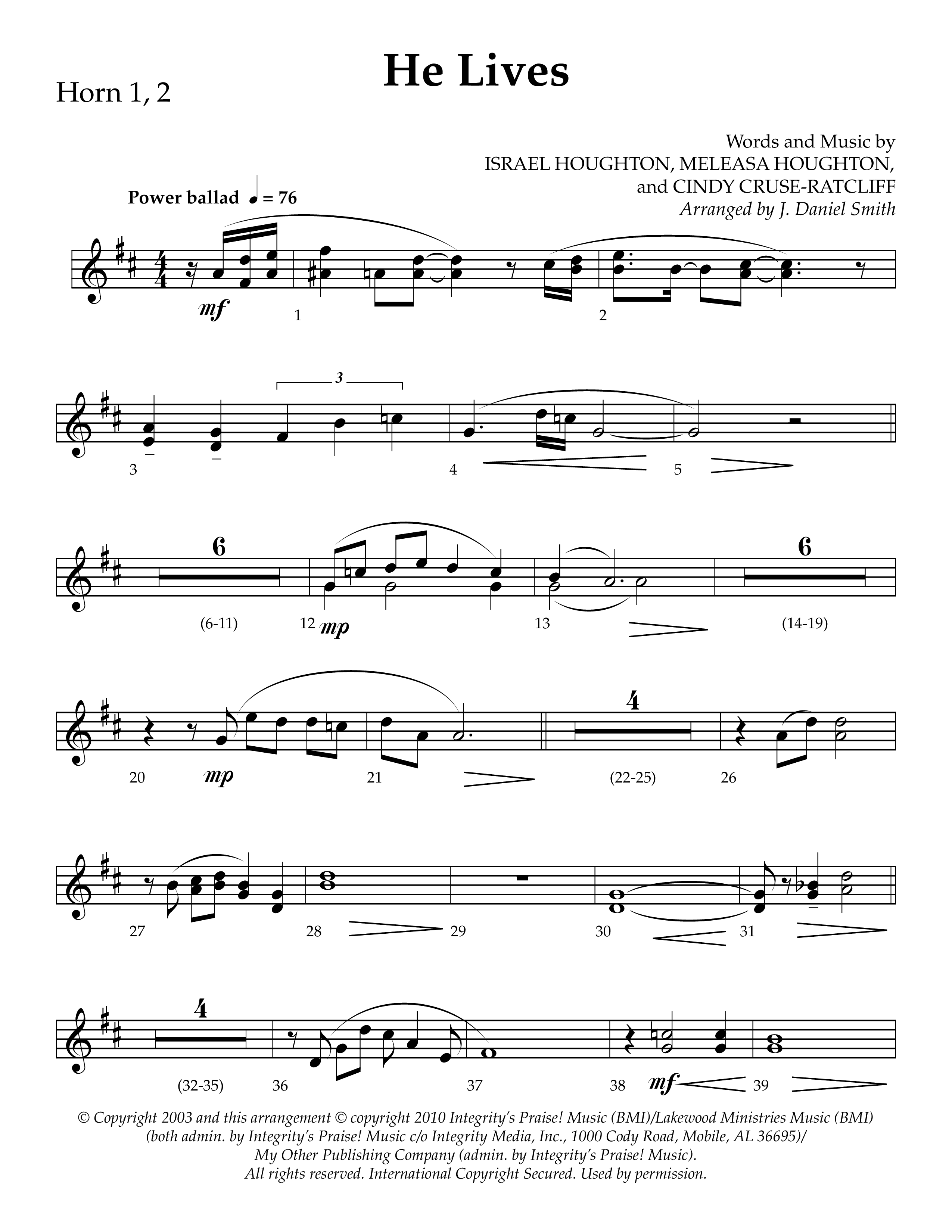 He Lives (Choral Anthem SATB) French Horn 1/2 (Lifeway Choral / Arr. J. Daniel Smith)