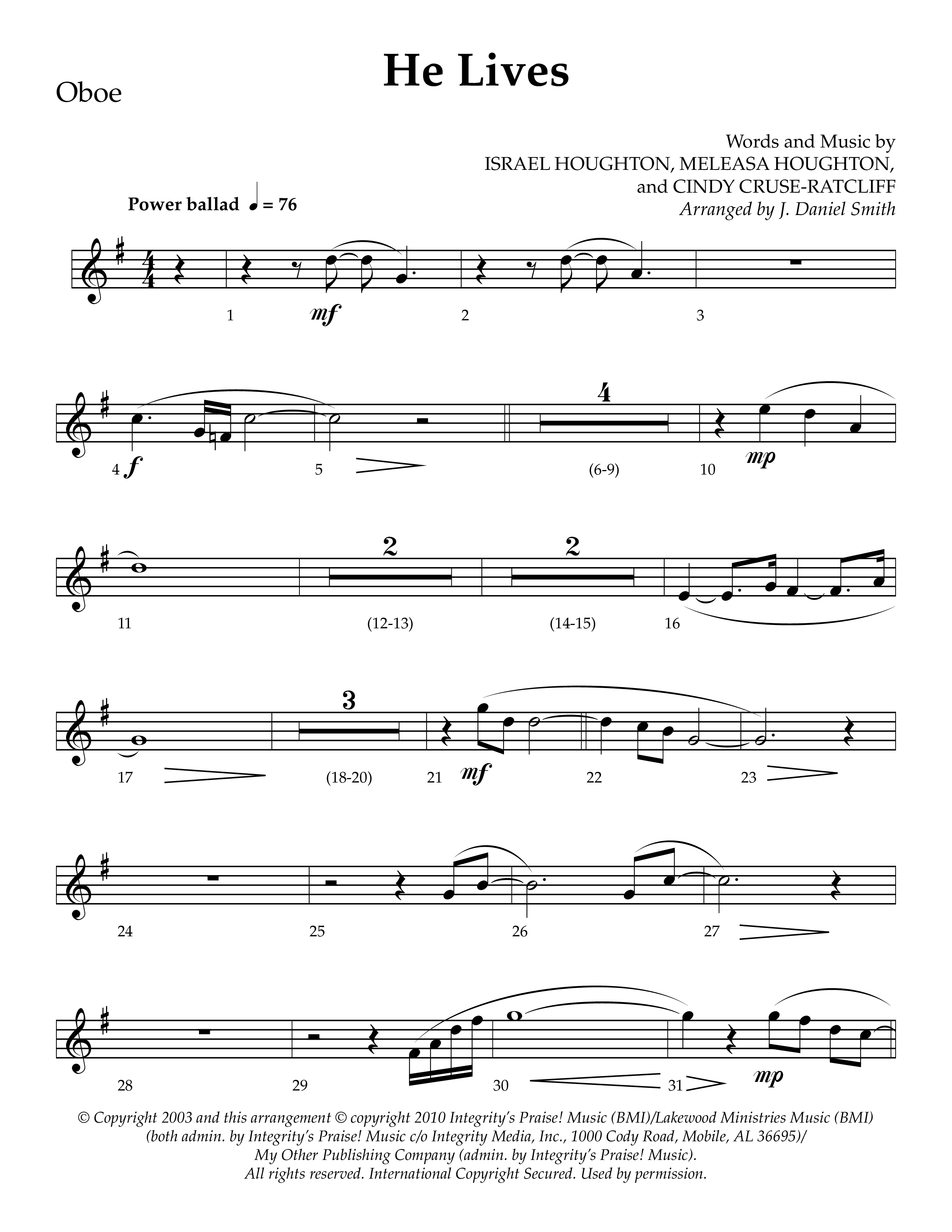 He Lives (Choral Anthem SATB) Oboe (Lifeway Choral / Arr. J. Daniel Smith)