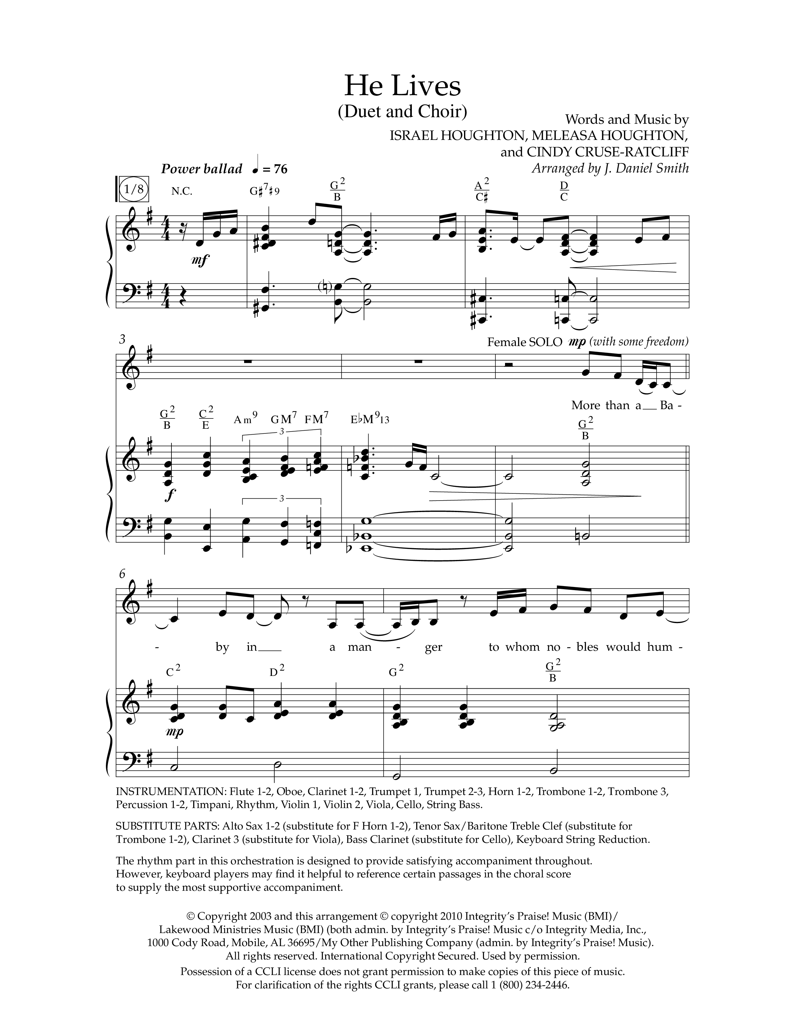He Lives (Choral Anthem SATB) Anthem (SATB/Piano) (Lifeway Choral / Arr. J. Daniel Smith)