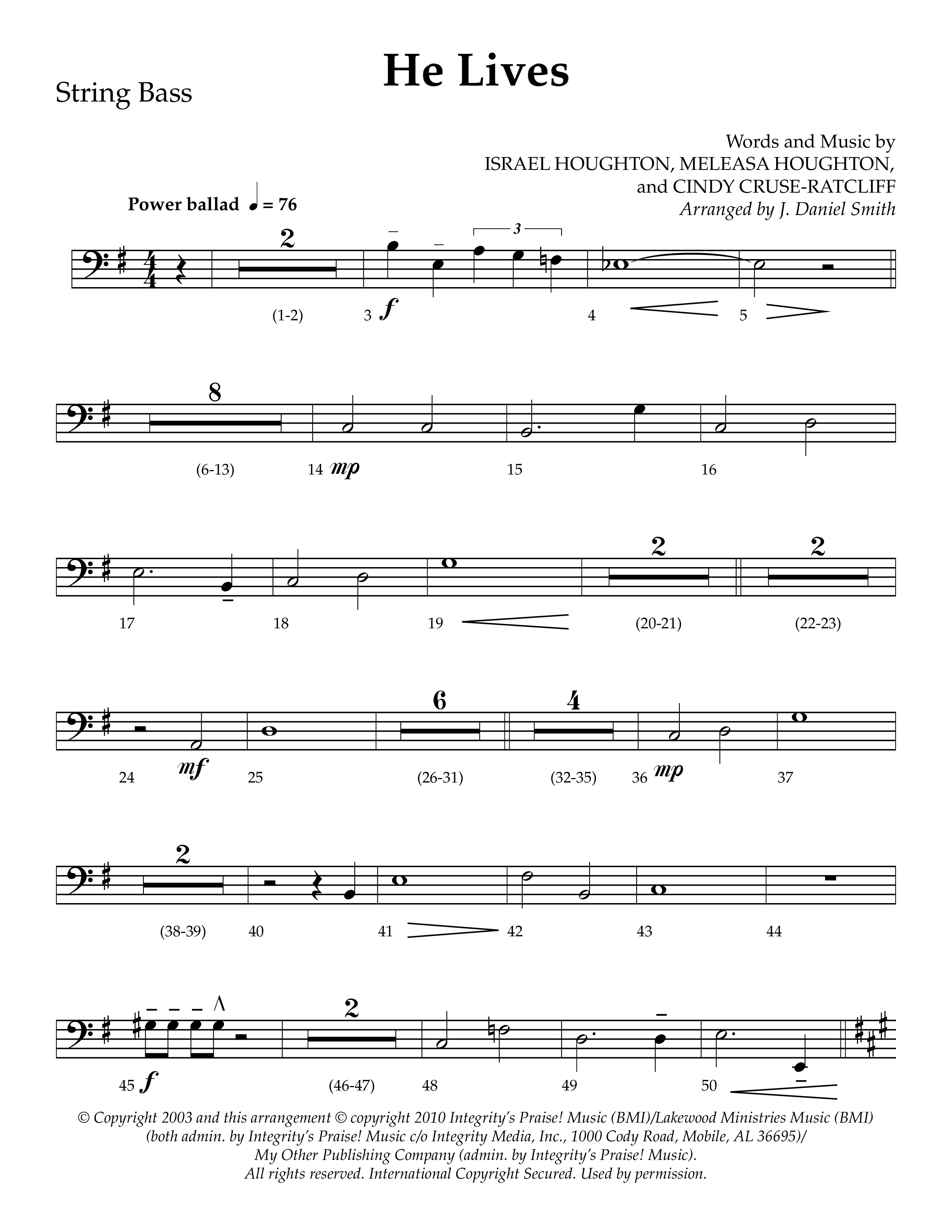 He Lives (Choral Anthem SATB) String Bass (Lifeway Choral / Arr. J. Daniel Smith)