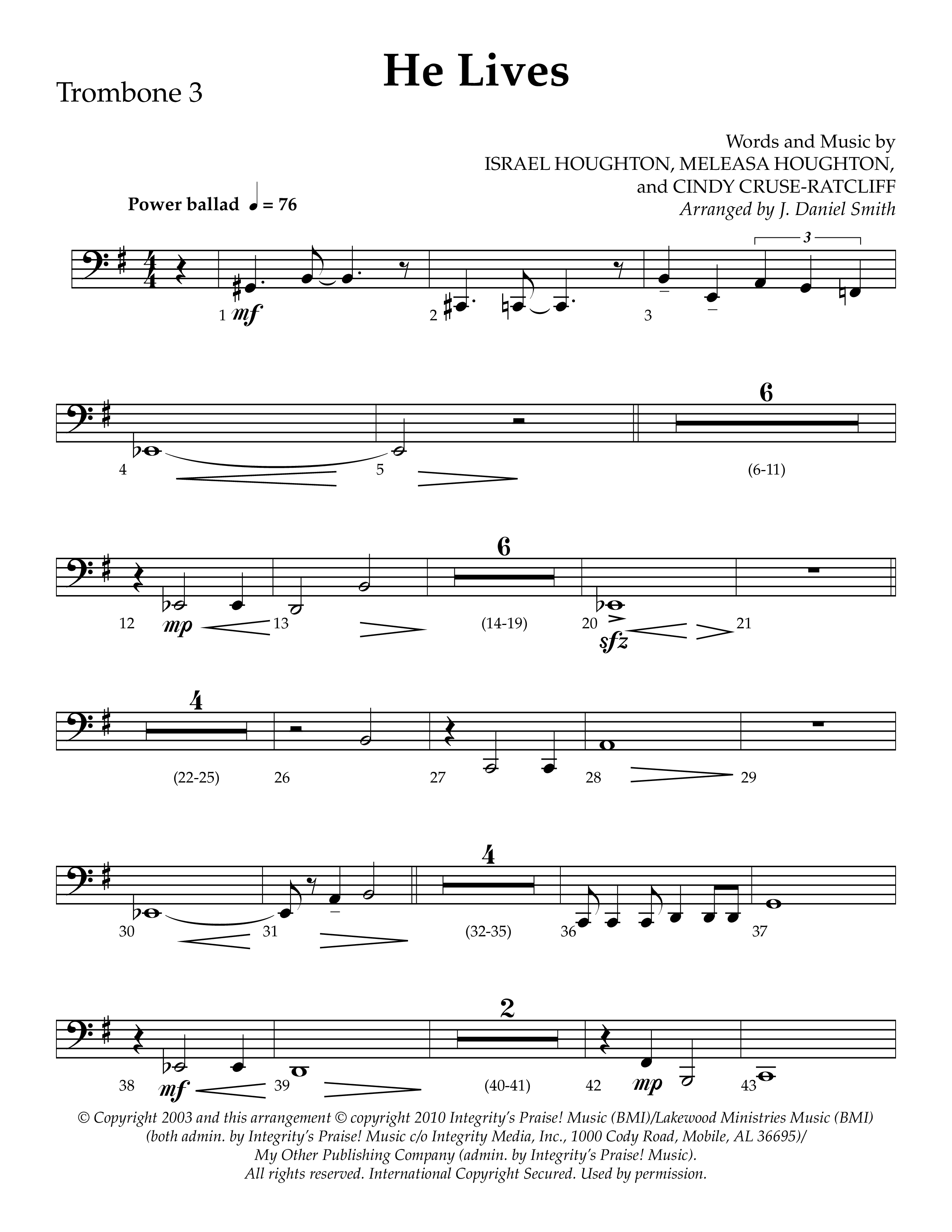 He Lives (Choral Anthem SATB) Trombone 3 (Lifeway Choral / Arr. J. Daniel Smith)