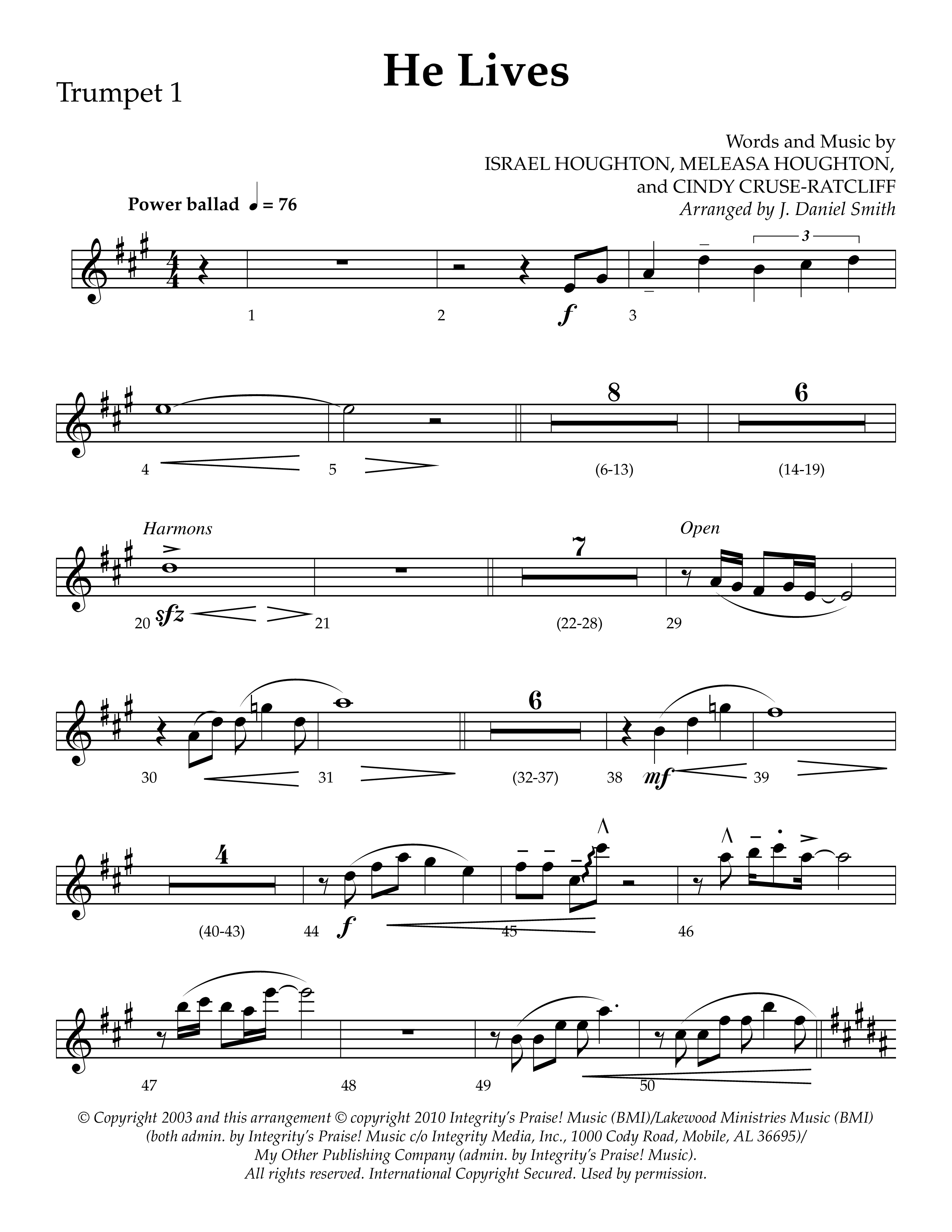 He Lives (Choral Anthem SATB) Trumpet 1 (Lifeway Choral / Arr. J. Daniel Smith)