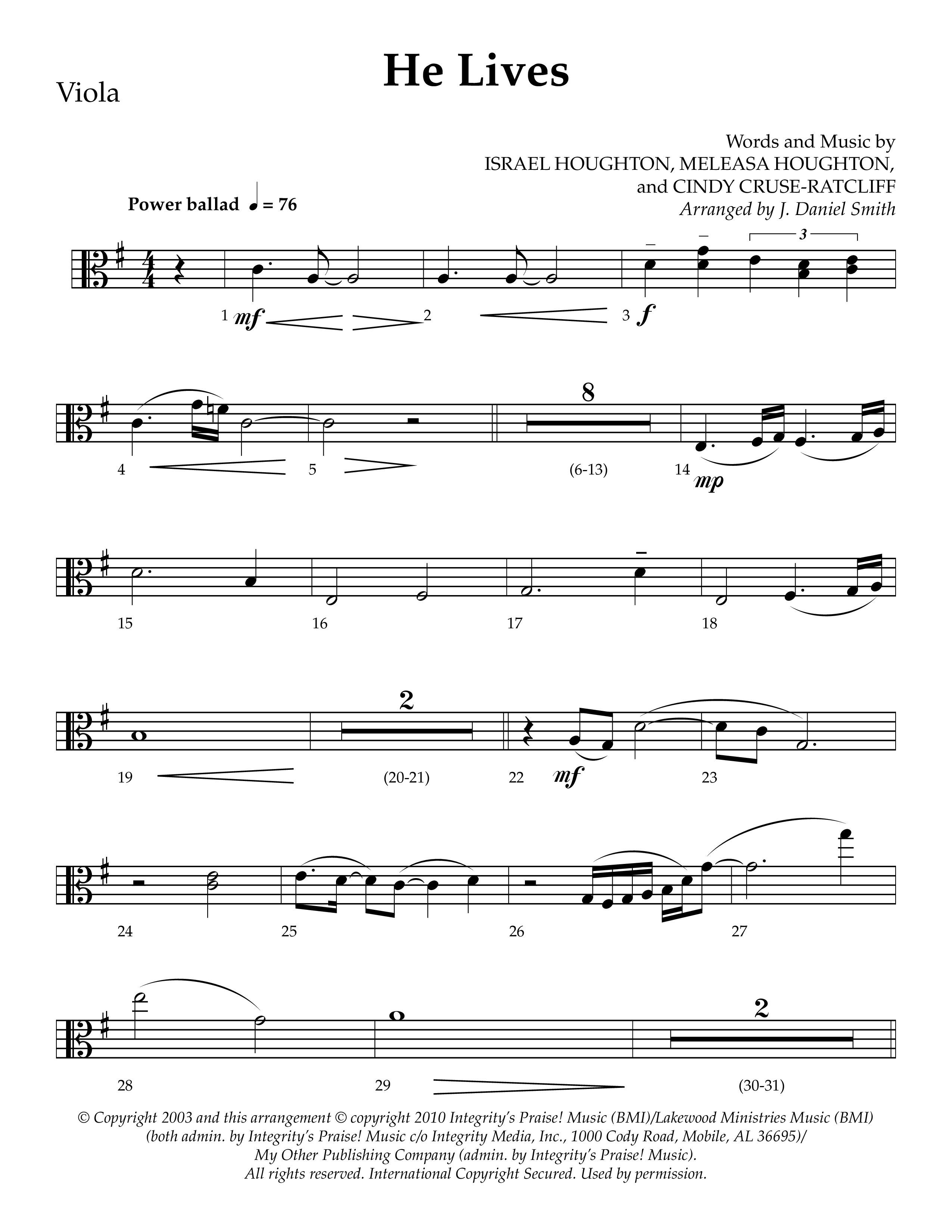 He Lives (Choral Anthem SATB) Viola (Lifeway Choral / Arr. J. Daniel Smith)