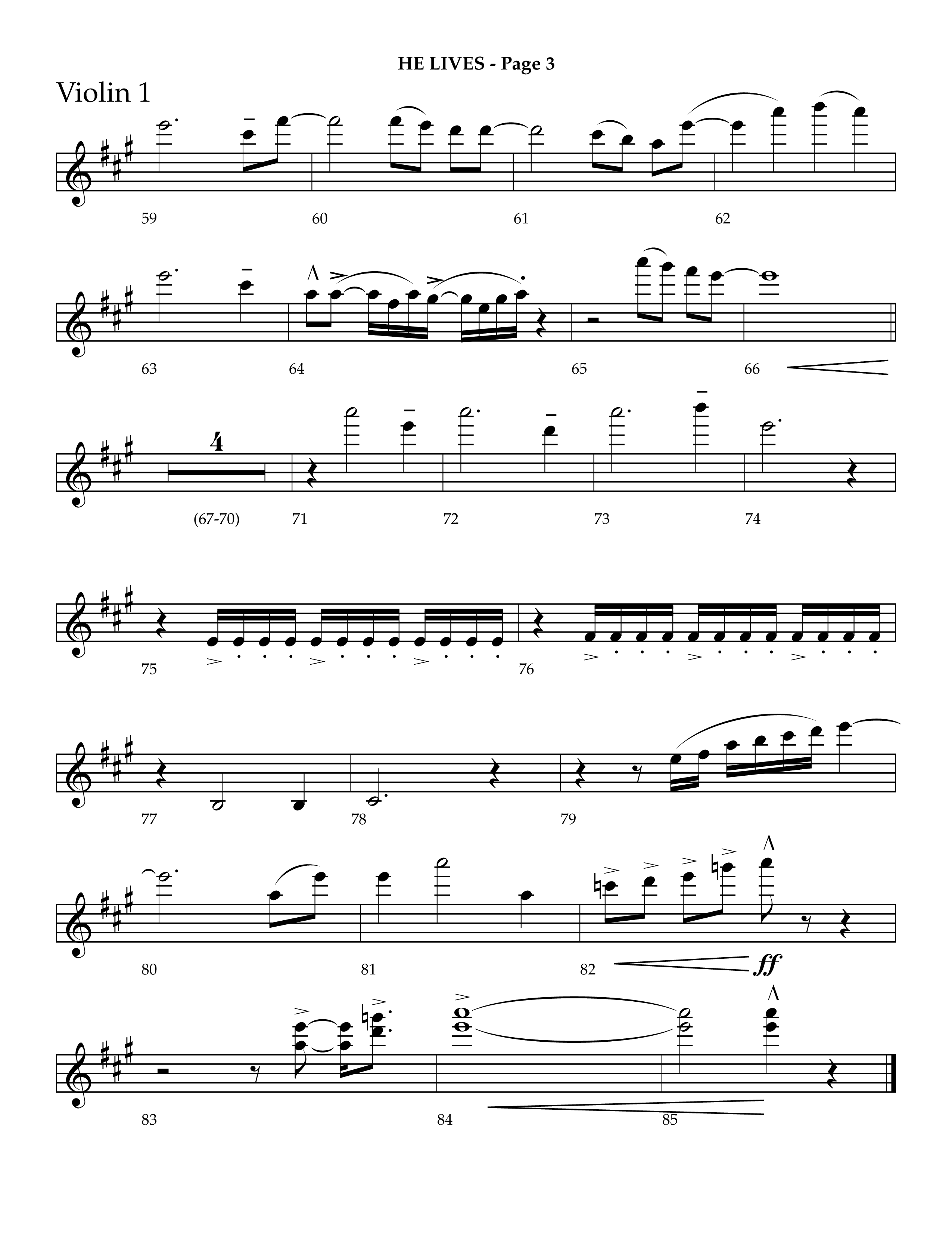 He Lives (Choral Anthem SATB) Violin 1 (Lifeway Choral / Arr. J. Daniel Smith)