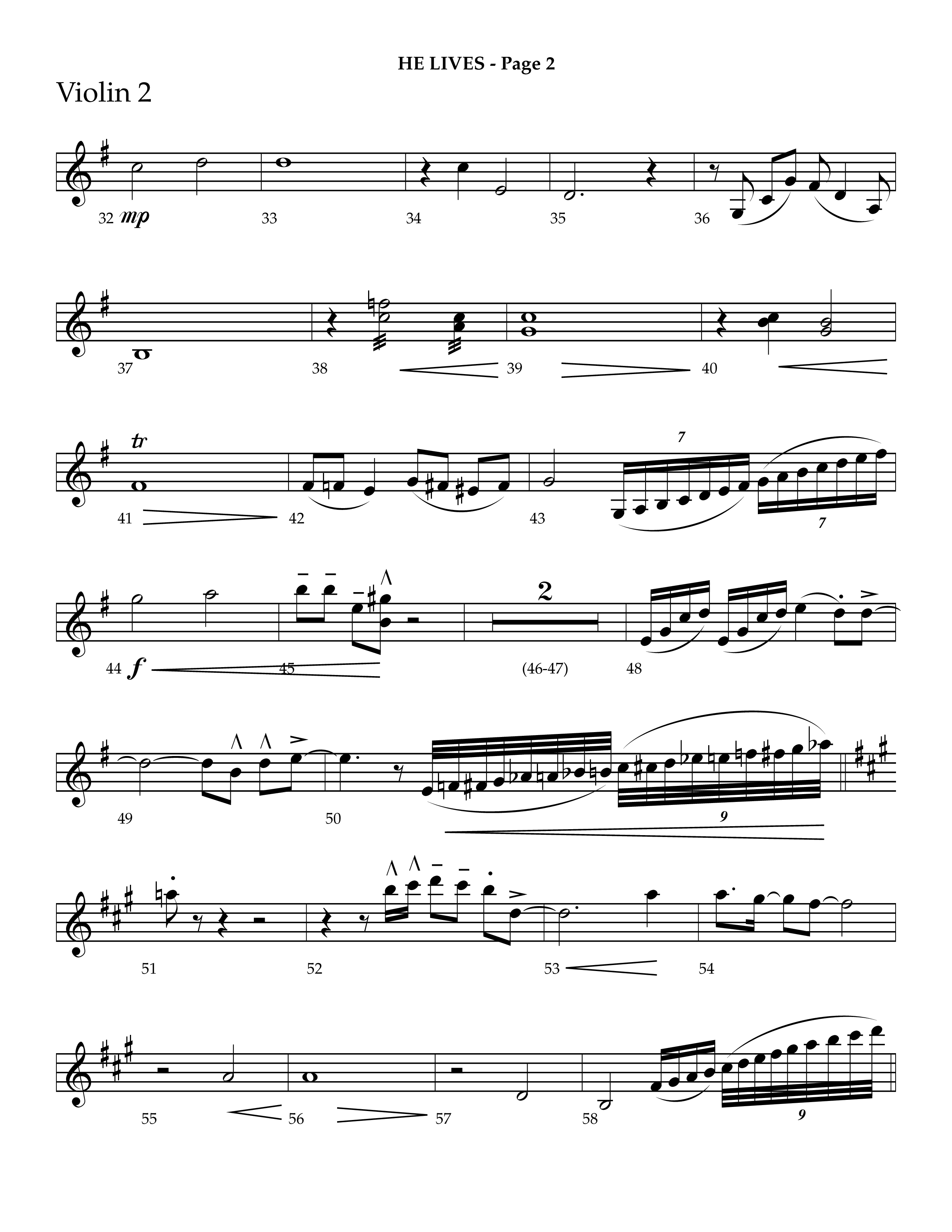 He Lives (Choral Anthem SATB) Violin 2 (Lifeway Choral / Arr. J. Daniel Smith)