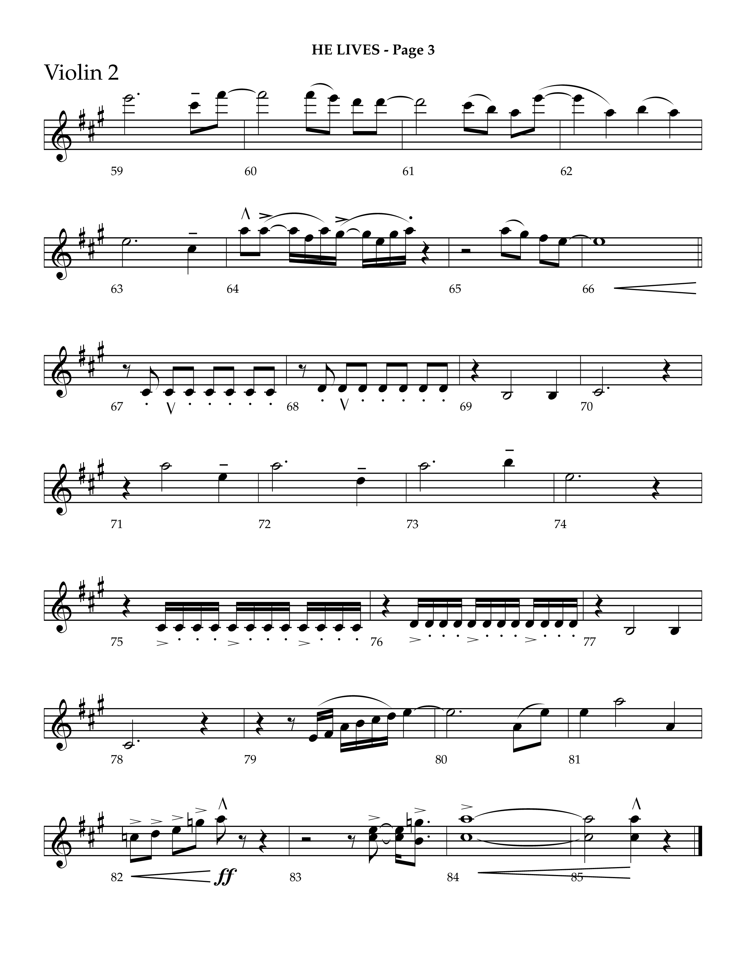 He Lives (Choral Anthem SATB) Violin 2 (Lifeway Choral / Arr. J. Daniel Smith)