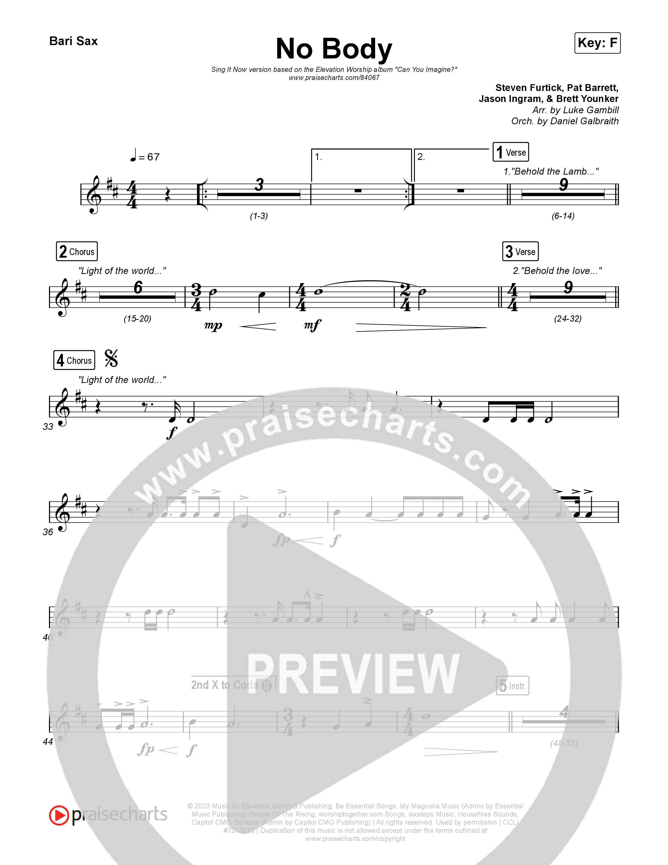 No Body (Sing It Now) Bari Sax (Elevation Worship / Jonsal Barrientes / Arr. Luke Gambill)