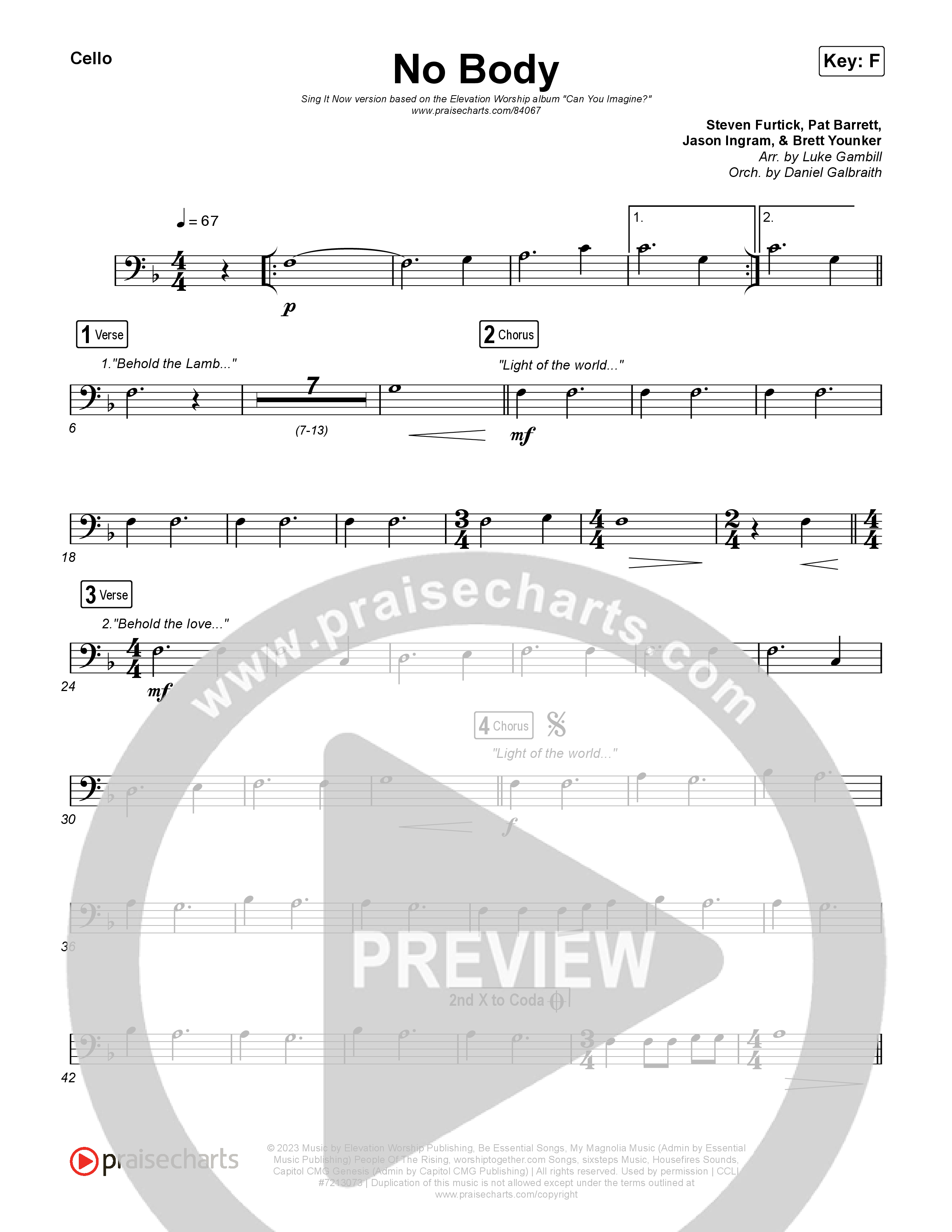 No Body (Sing It Now) Cello (Elevation Worship / Jonsal Barrientes / Arr. Luke Gambill)