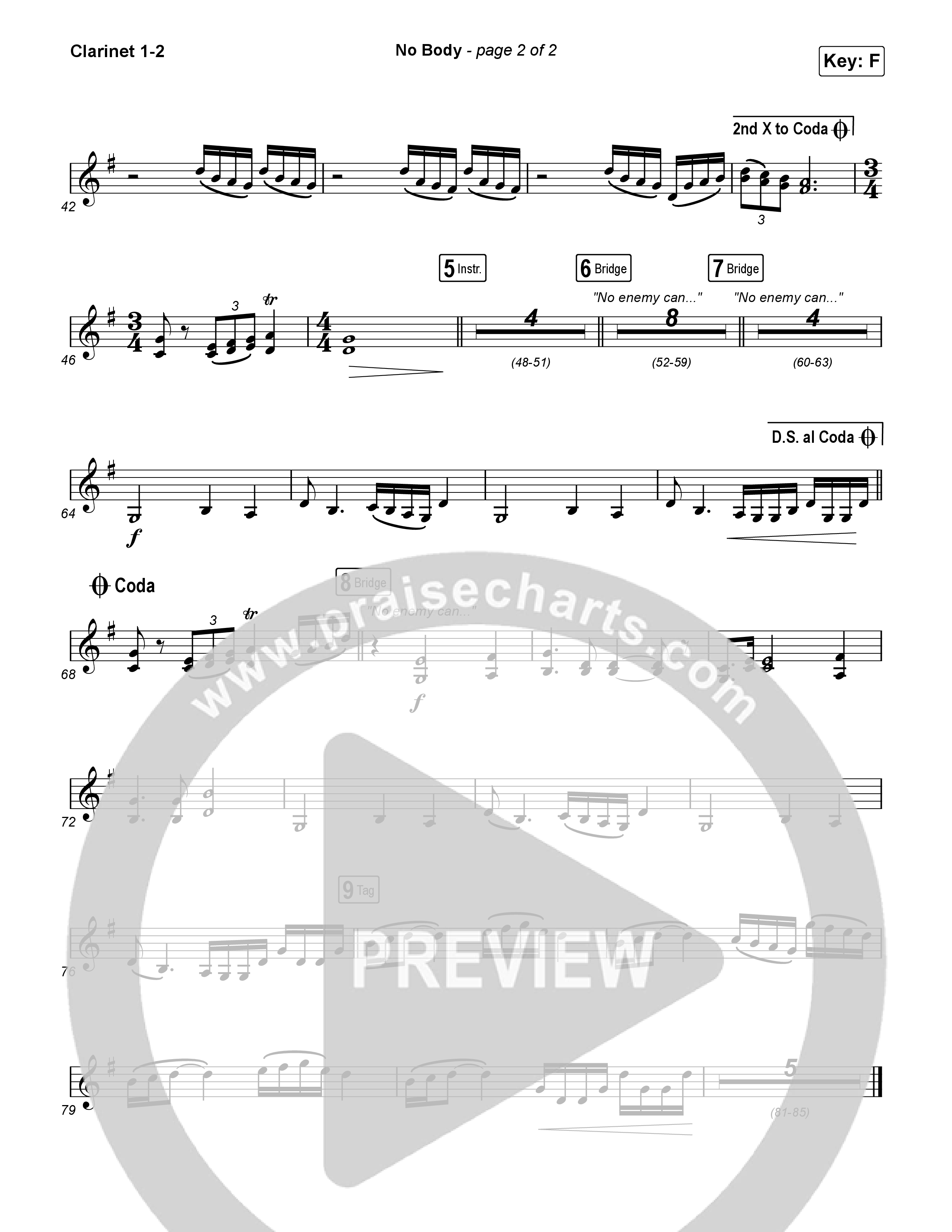 No Body (Sing It Now) Clarinet 1/2 (Elevation Worship / Jonsal Barrientes / Arr. Luke Gambill)