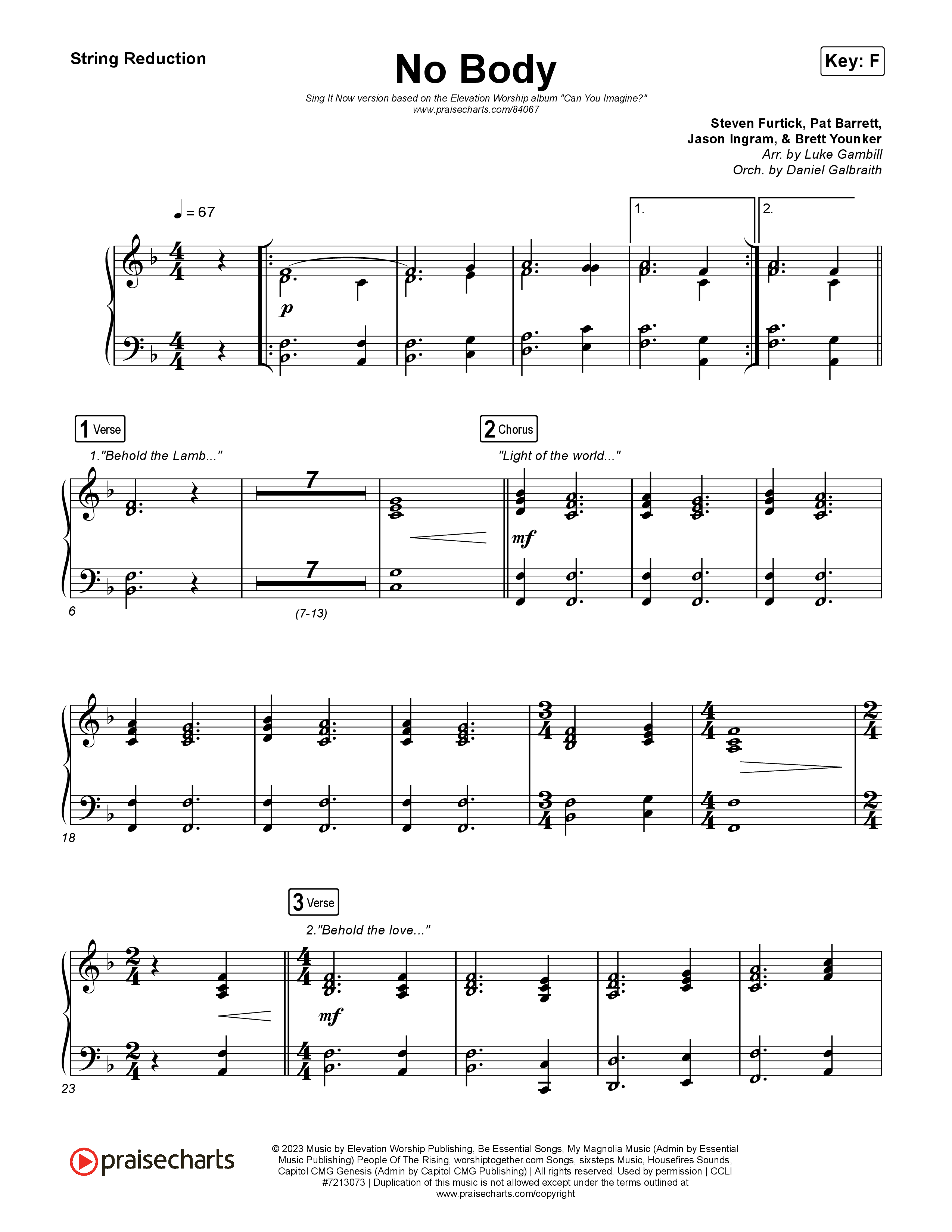 No Body (Sing It Now) String Reduction (Elevation Worship / Jonsal Barrientes / Arr. Luke Gambill)