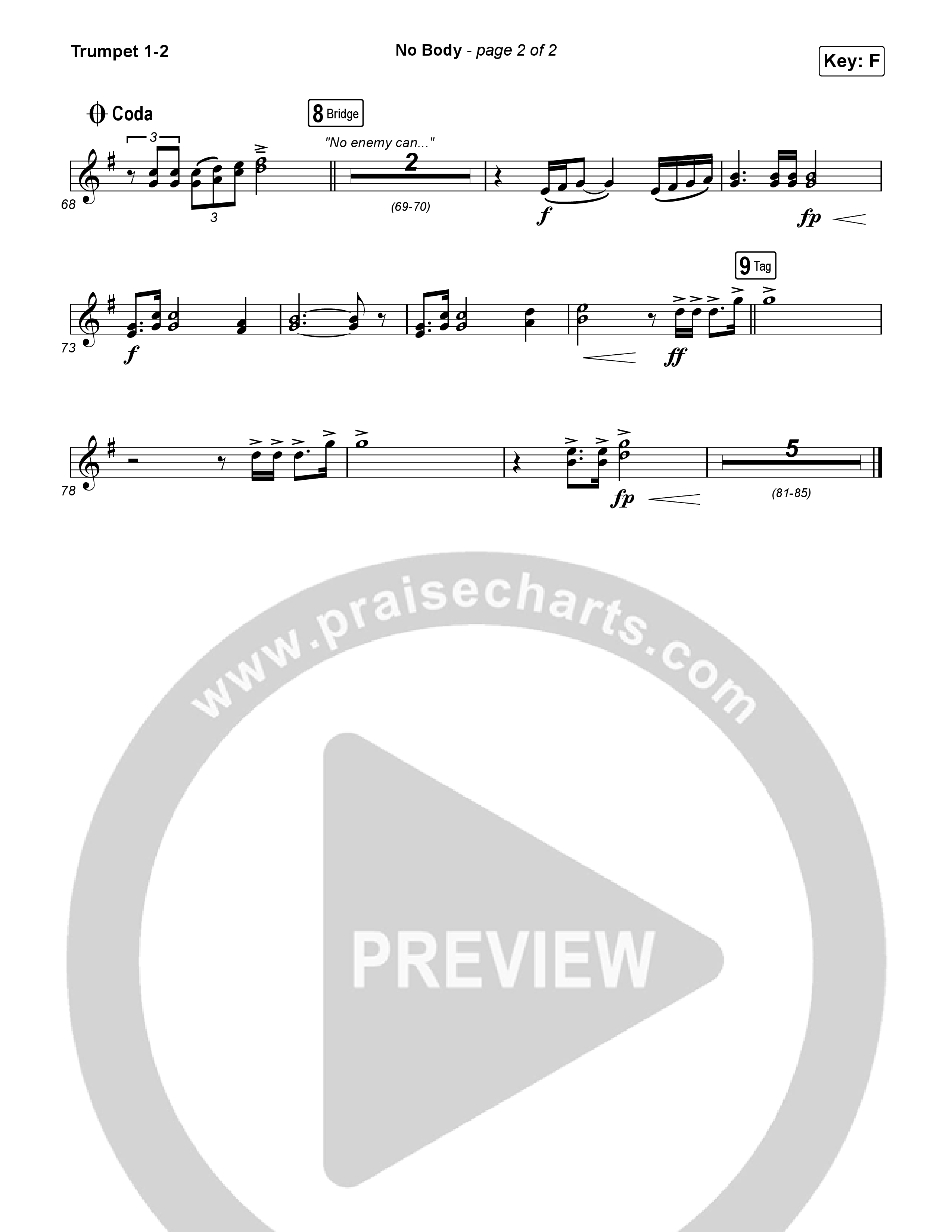 No Body (Sing It Now) Trumpet 1,2 (Elevation Worship / Jonsal Barrientes / Arr. Luke Gambill)