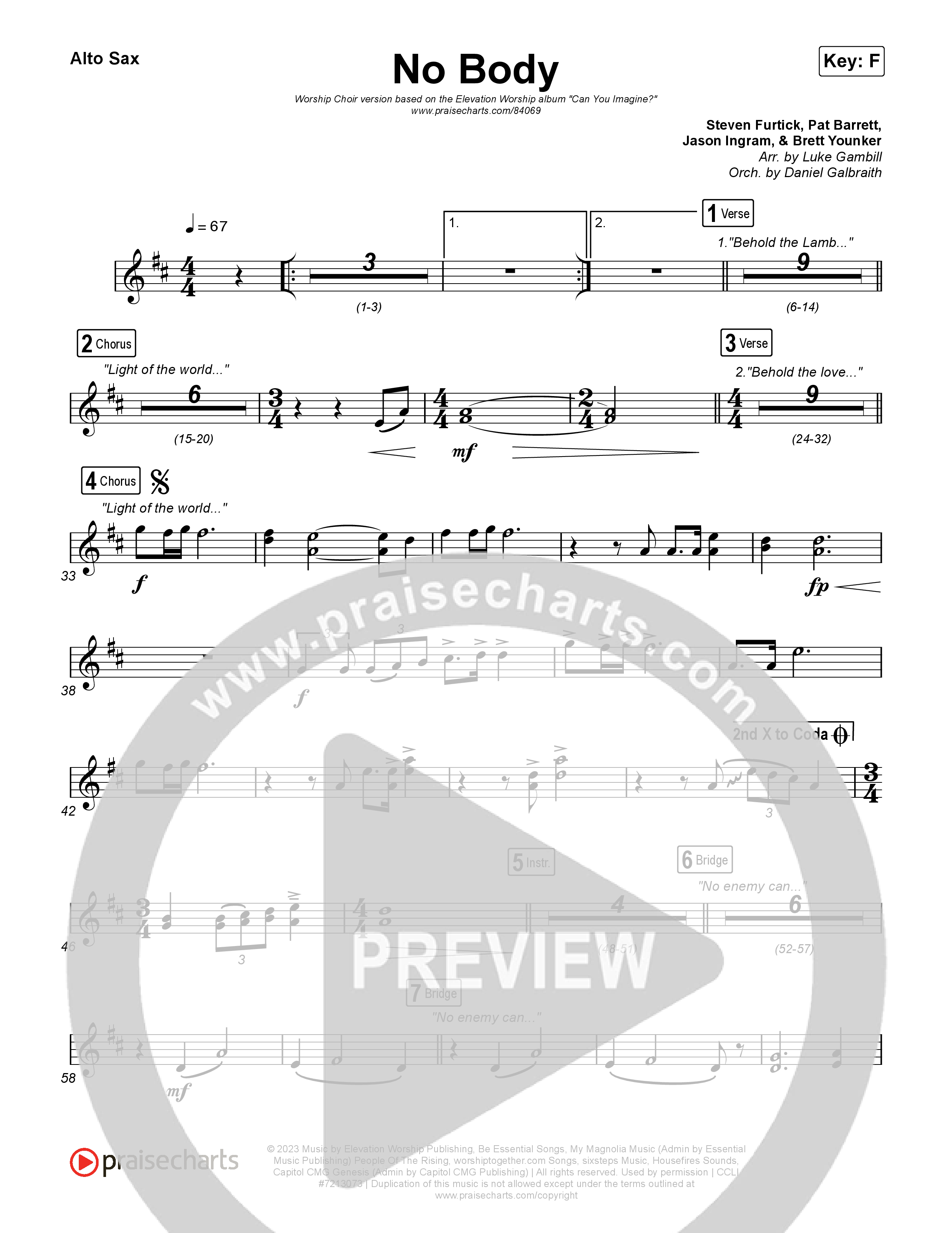 No Body (Worship Choir/SAB) Alto Sax (Elevation Worship / Jonsal Barrientes / Arr. Luke Gambill)