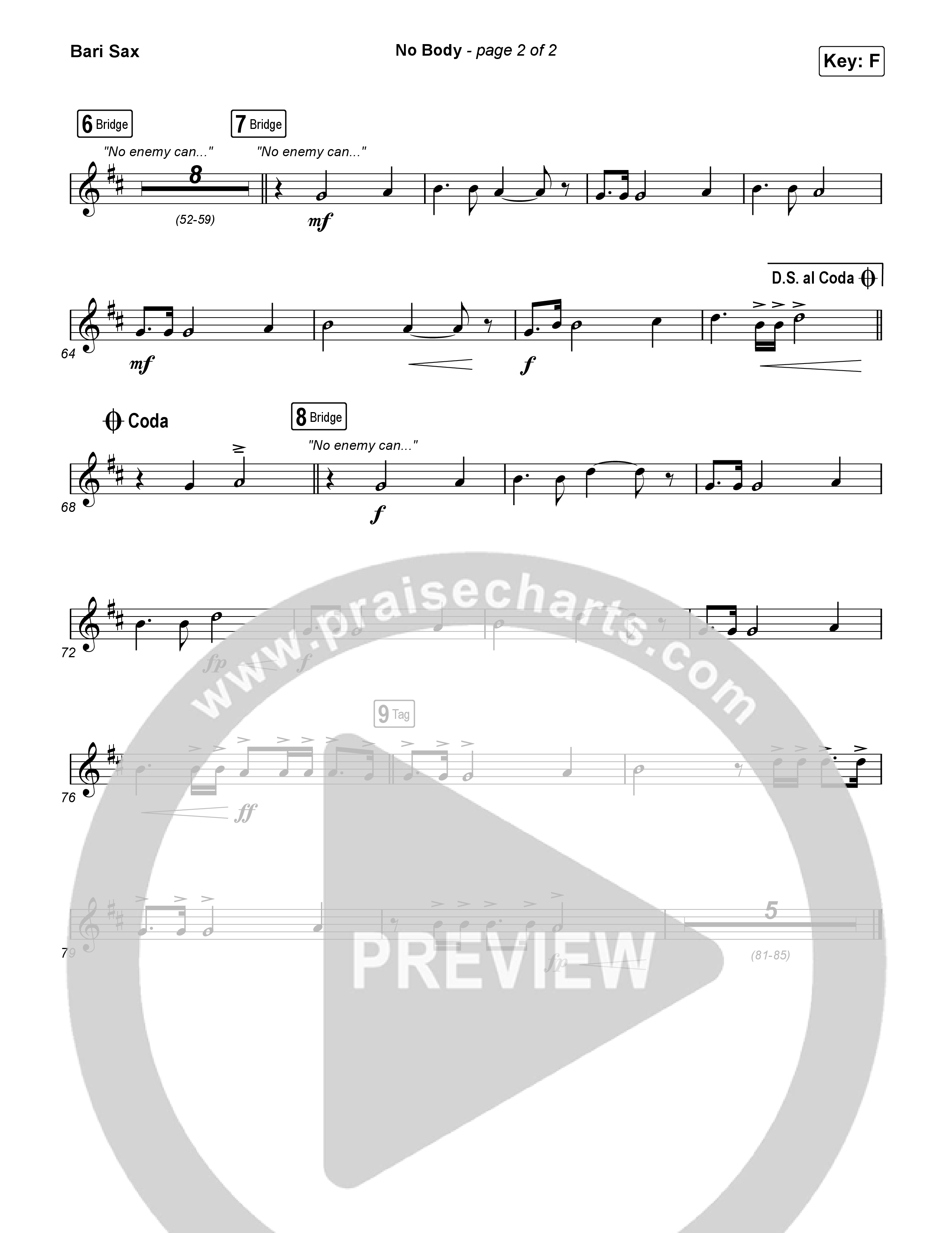 No Body (Worship Choir/SAB) Bari Sax (Elevation Worship / Jonsal Barrientes / Arr. Luke Gambill)