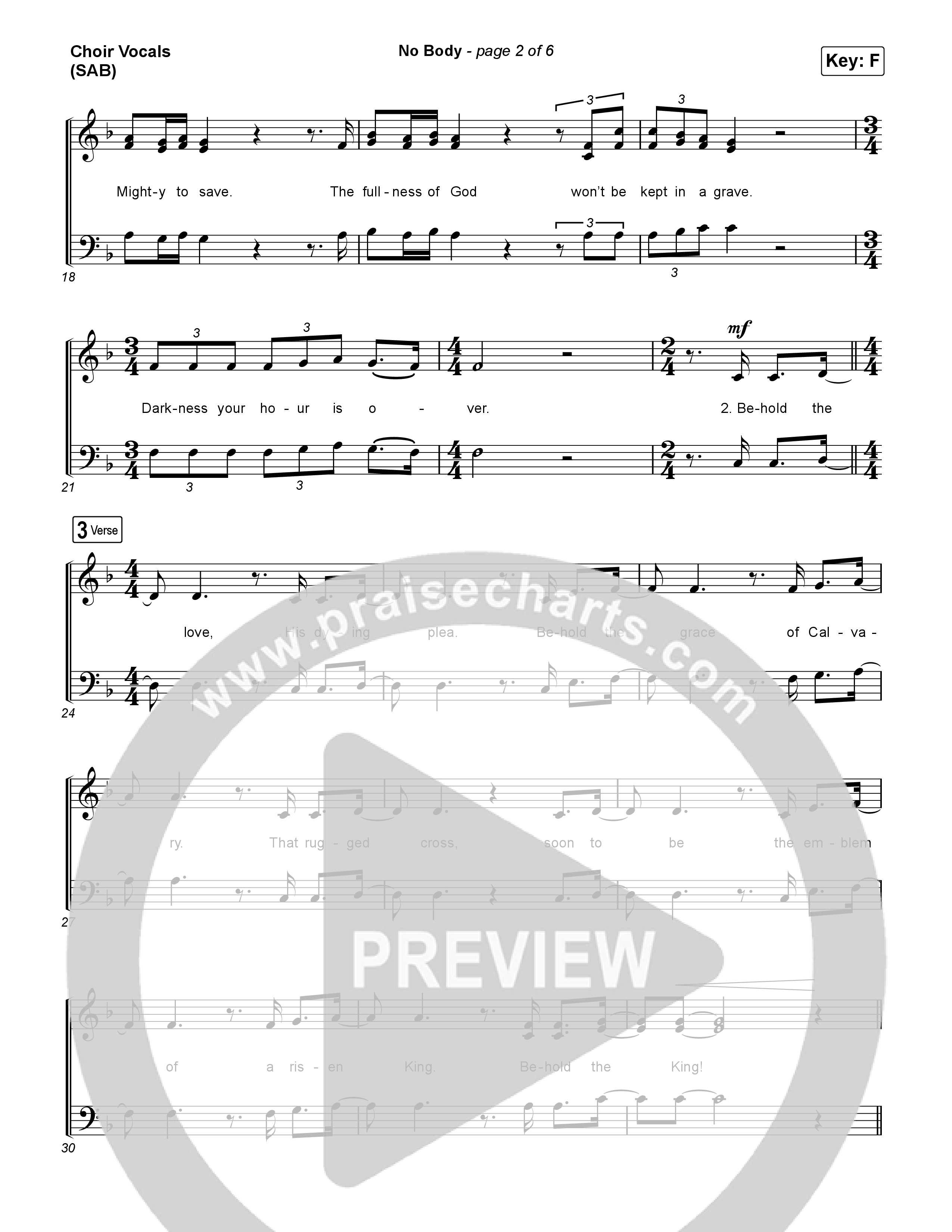 No Body (Worship Choir/SAB) Choir Sheet (SAB) (Elevation Worship / Jonsal Barrientes / Arr. Luke Gambill)