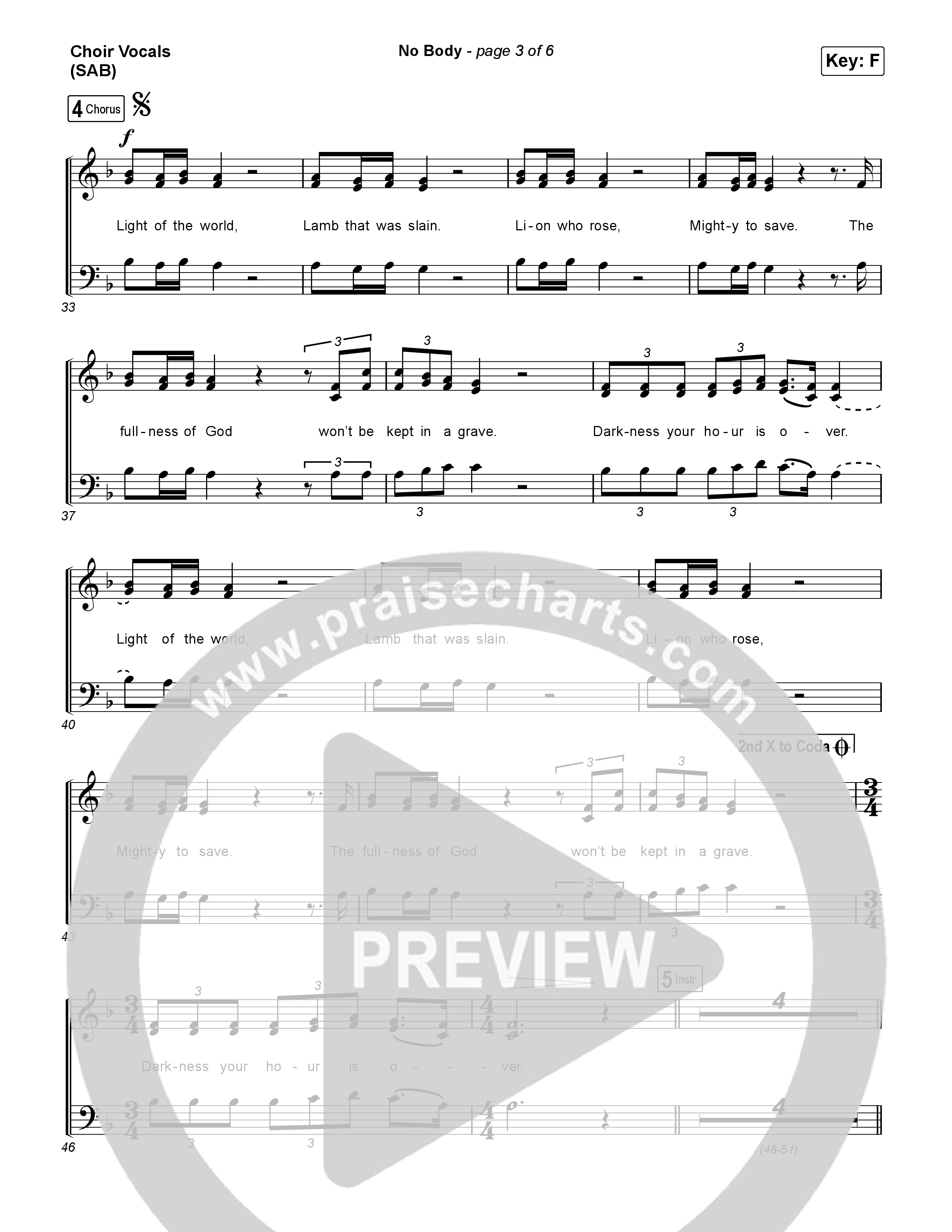 No Body (Worship Choir/SAB) Choir Sheet (SAB) (Elevation Worship / Jonsal Barrientes / Arr. Luke Gambill)