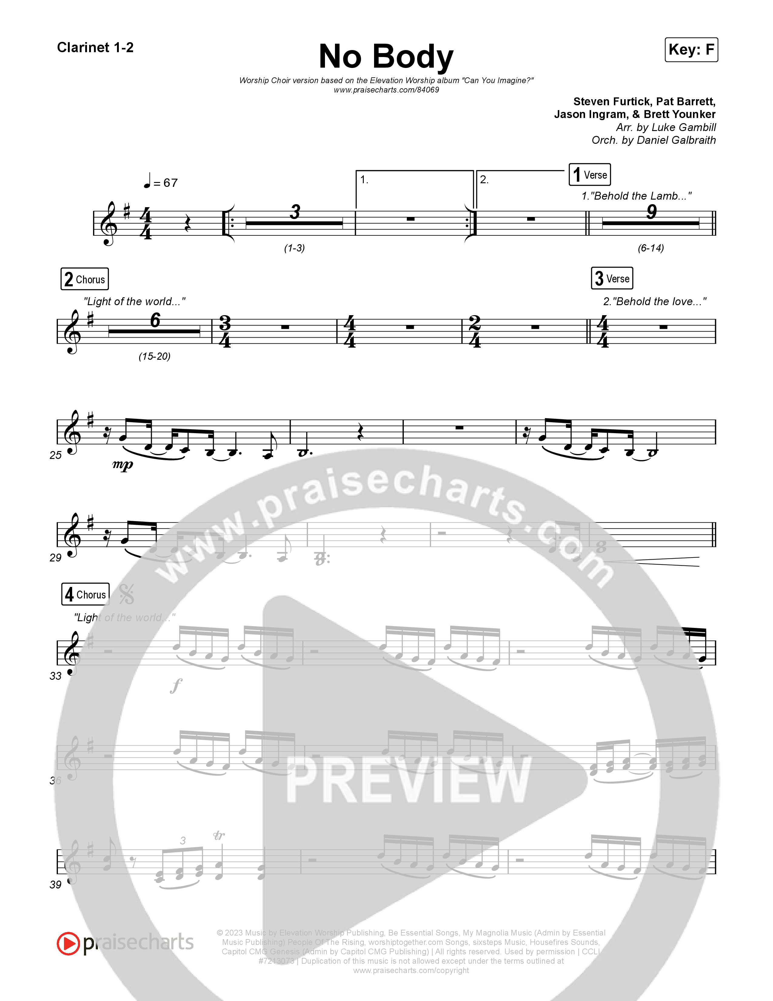 No Body (Worship Choir/SAB) Clarinet 1/2 (Elevation Worship / Jonsal Barrientes / Arr. Luke Gambill)