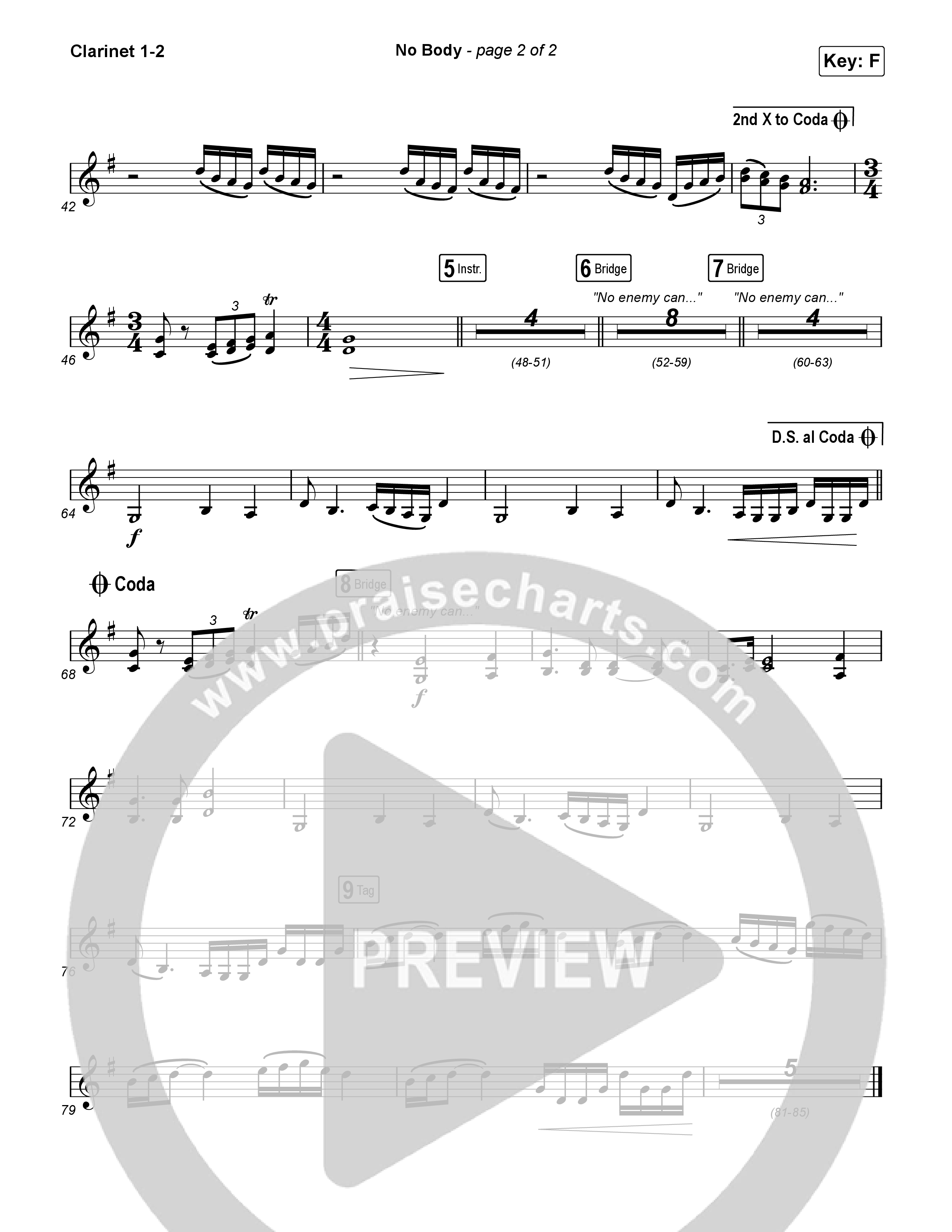 No Body (Worship Choir/SAB) Clarinet 1/2 (Elevation Worship / Jonsal Barrientes / Arr. Luke Gambill)