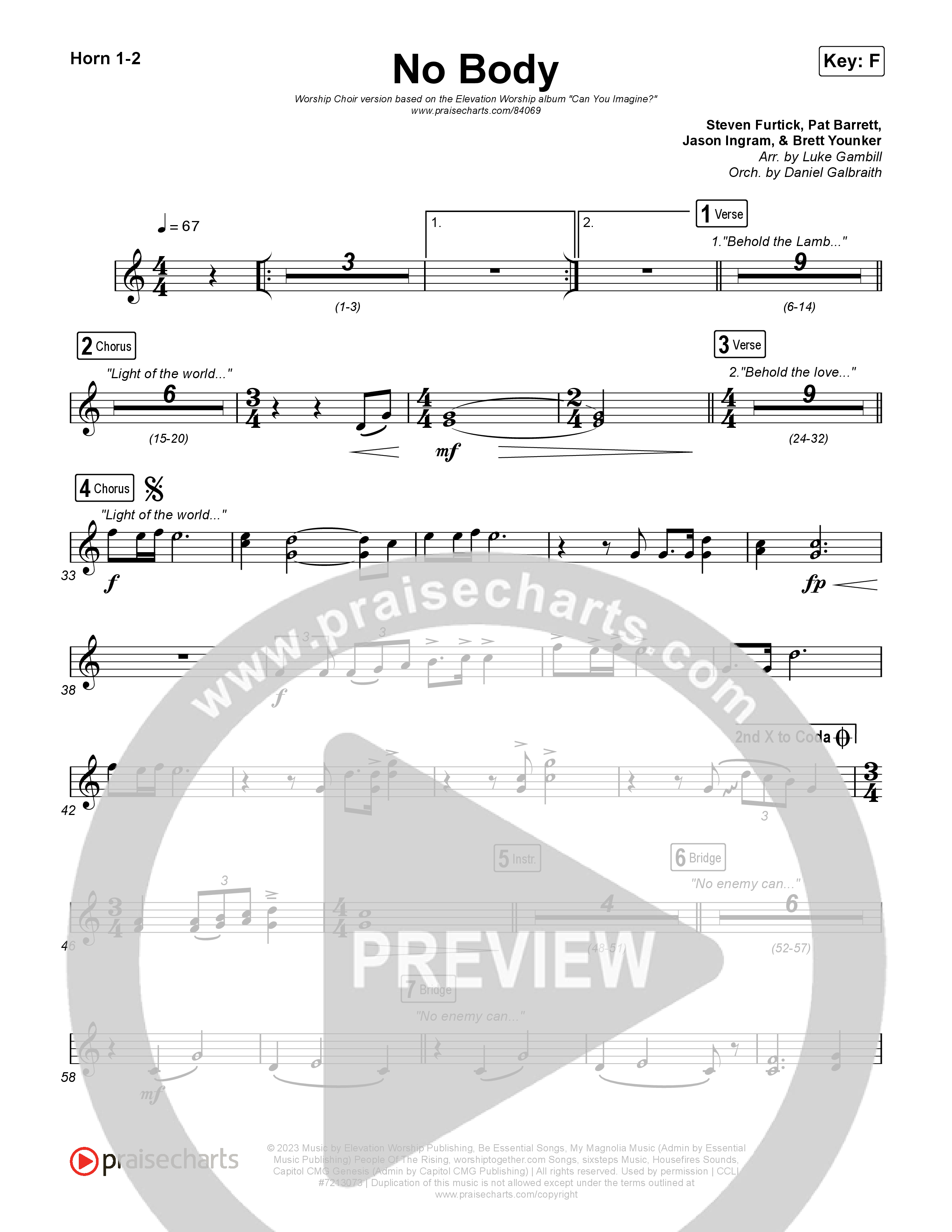 No Body (Worship Choir/SAB) French Horn 1/2 (Elevation Worship / Jonsal Barrientes / Arr. Luke Gambill)