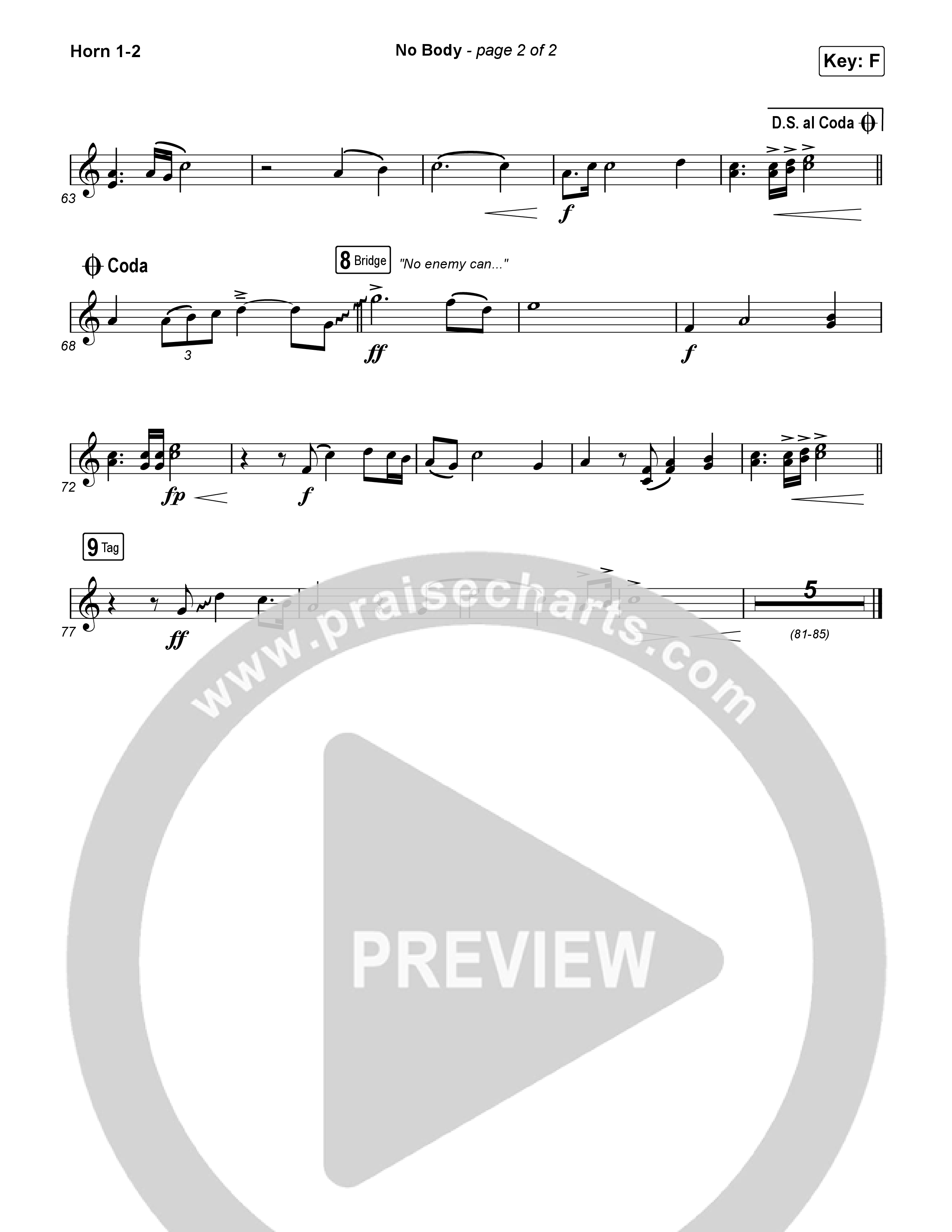 No Body (Worship Choir/SAB) French Horn 1/2 (Elevation Worship / Jonsal Barrientes / Arr. Luke Gambill)