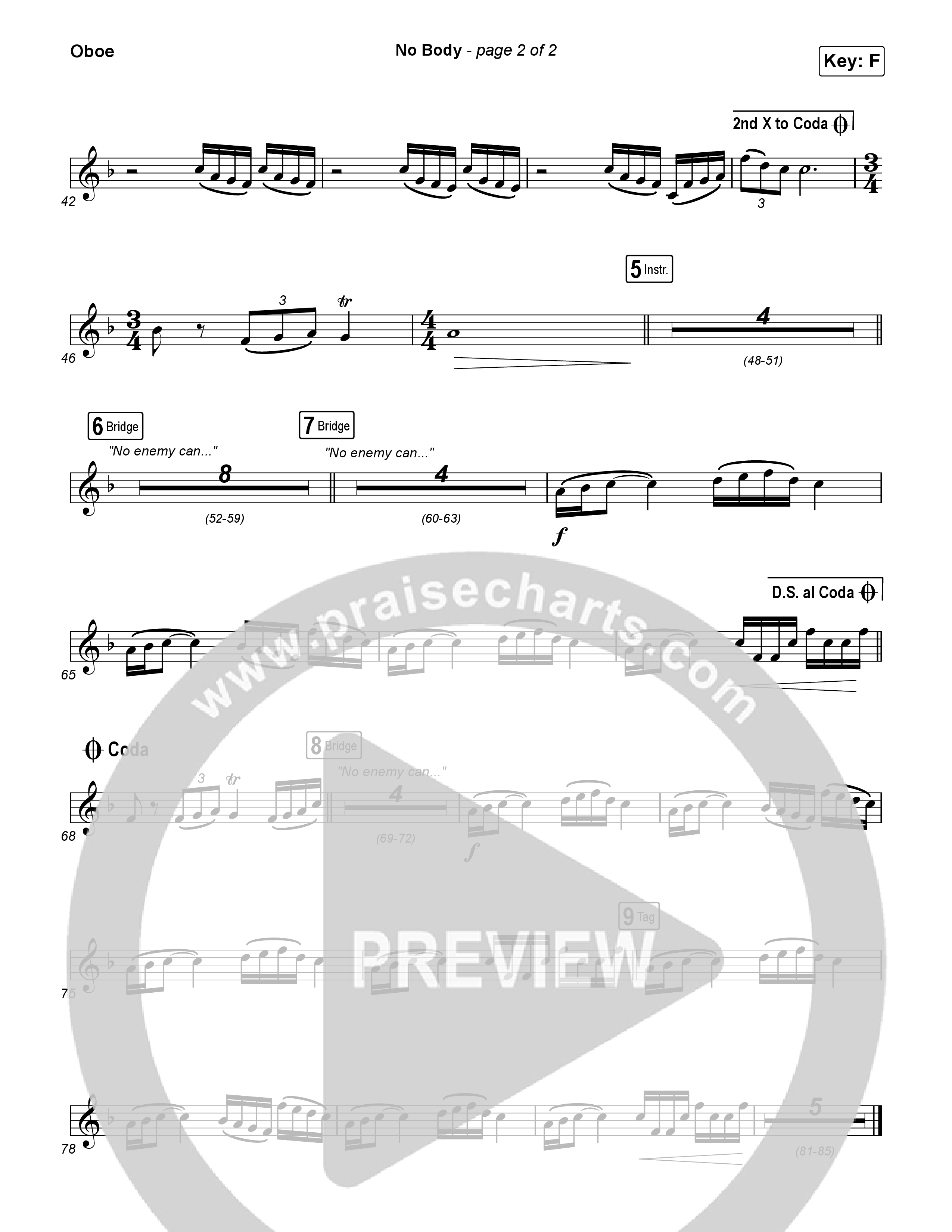 No Body (Worship Choir/SAB) Oboe (Elevation Worship / Jonsal Barrientes / Arr. Luke Gambill)