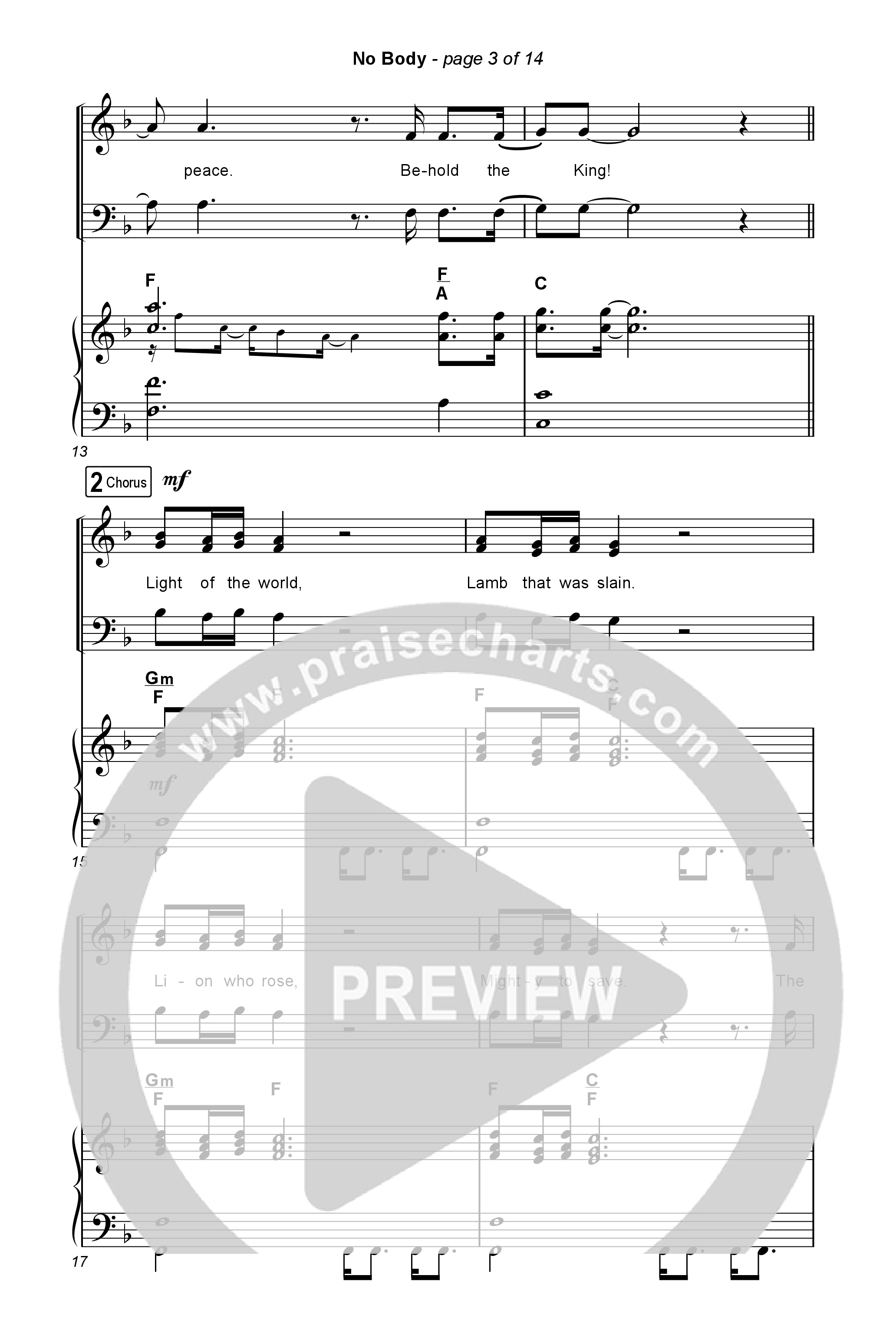 No Body (Worship Choir/SAB) Octavo (SAB & Pno) (Elevation Worship / Jonsal Barrientes / Arr. Luke Gambill)