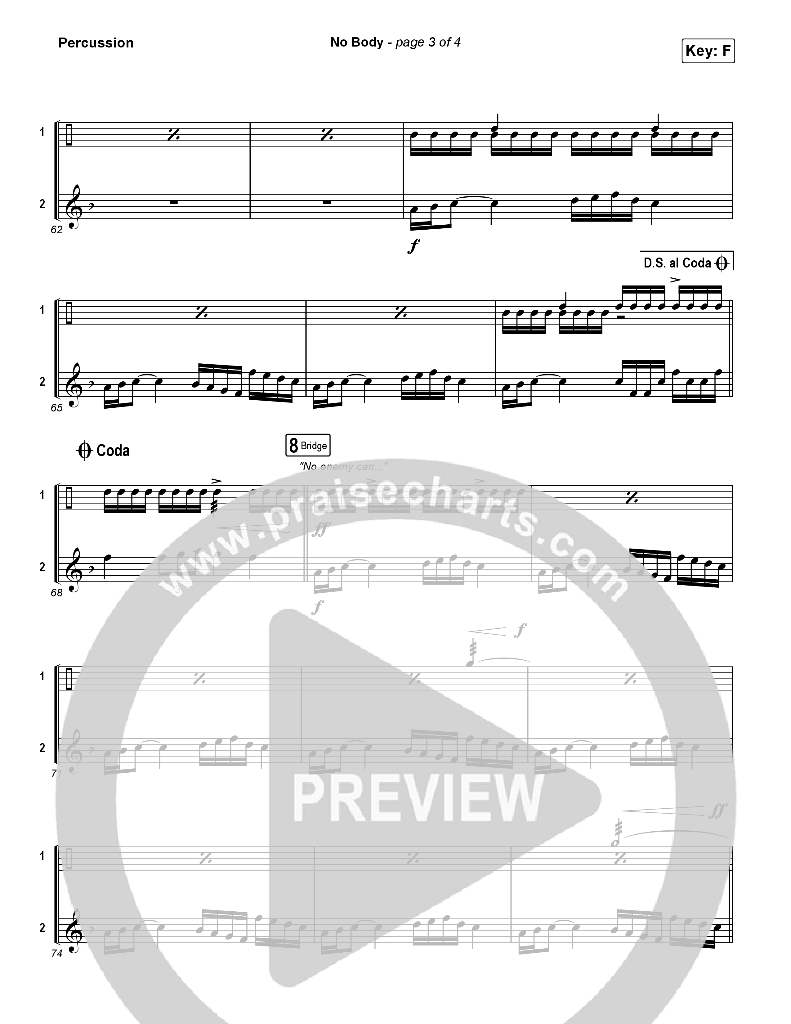 No Body (Worship Choir/SAB) Percussion (Elevation Worship / Jonsal Barrientes / Arr. Luke Gambill)