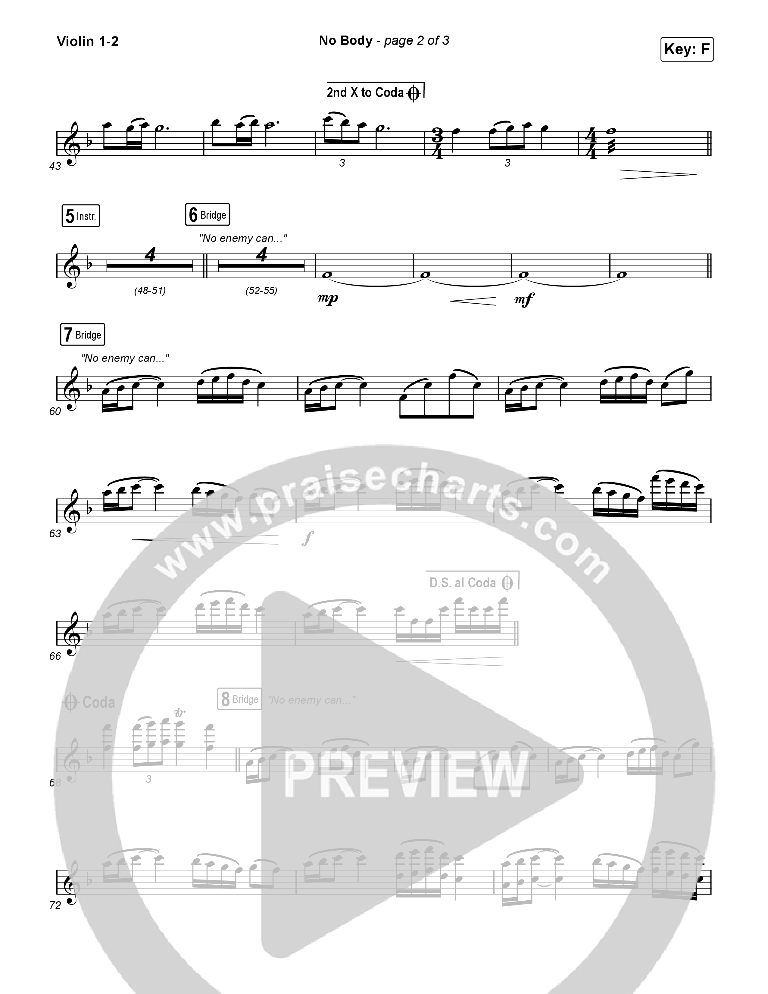 No Body (Worship Choir/SAB) Violin 1/2 (Elevation Worship / Jonsal Barrientes / Arr. Luke Gambill)