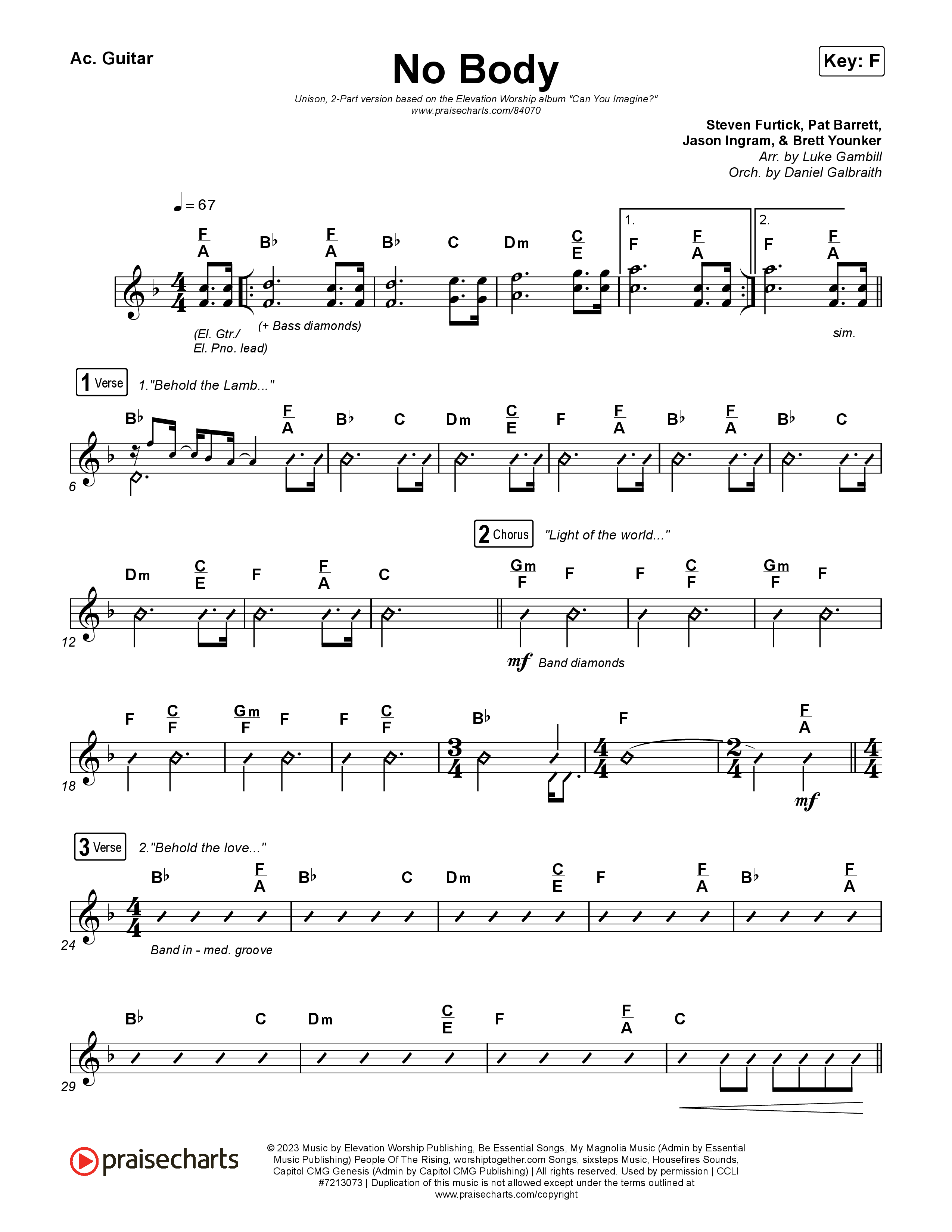 No Body (Unison/2-Part) Acoustic Guitar (Elevation Worship / Jonsal Barrientes / Arr. Luke Gambill)