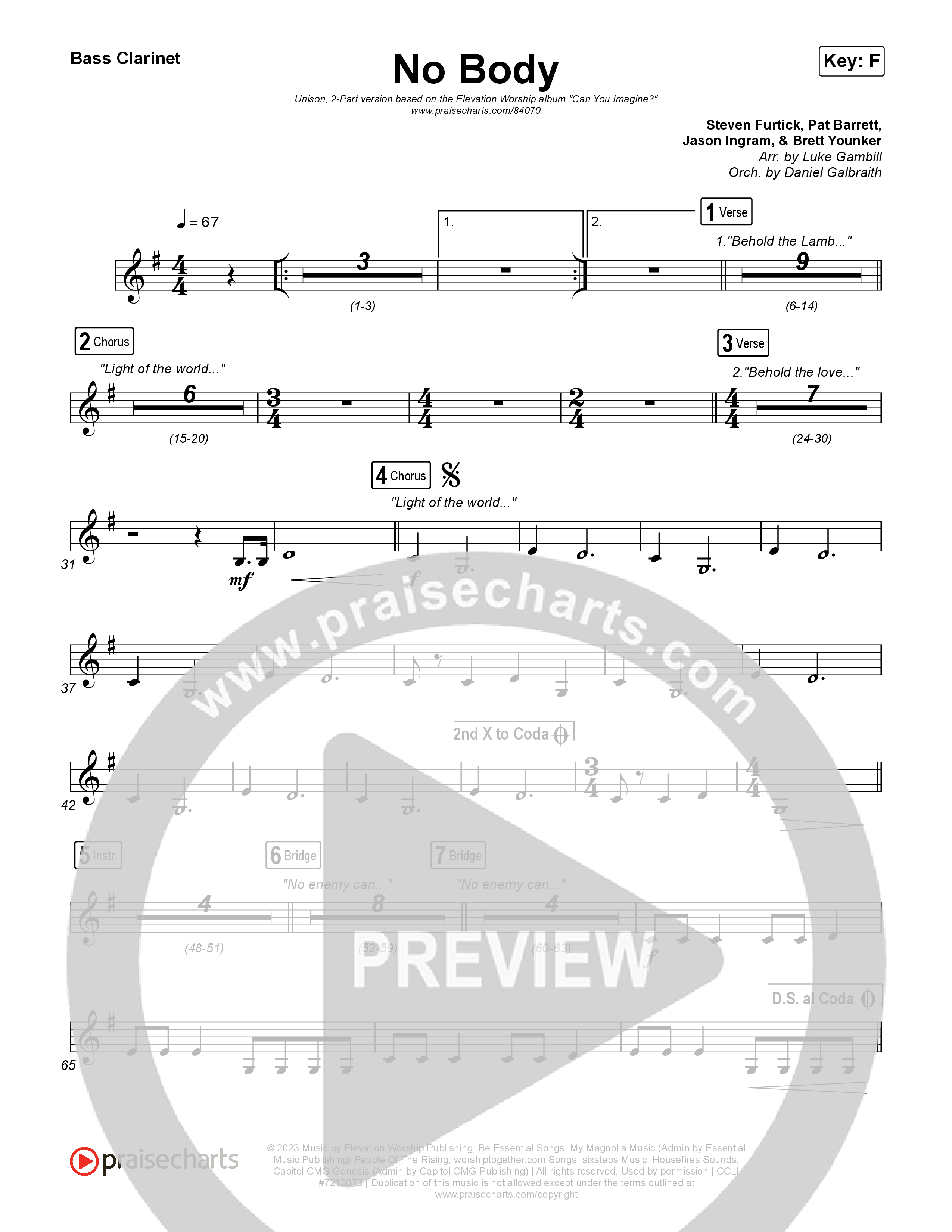 No Body (Unison/2-Part) Bass Clarinet (Elevation Worship / Jonsal Barrientes / Arr. Luke Gambill)