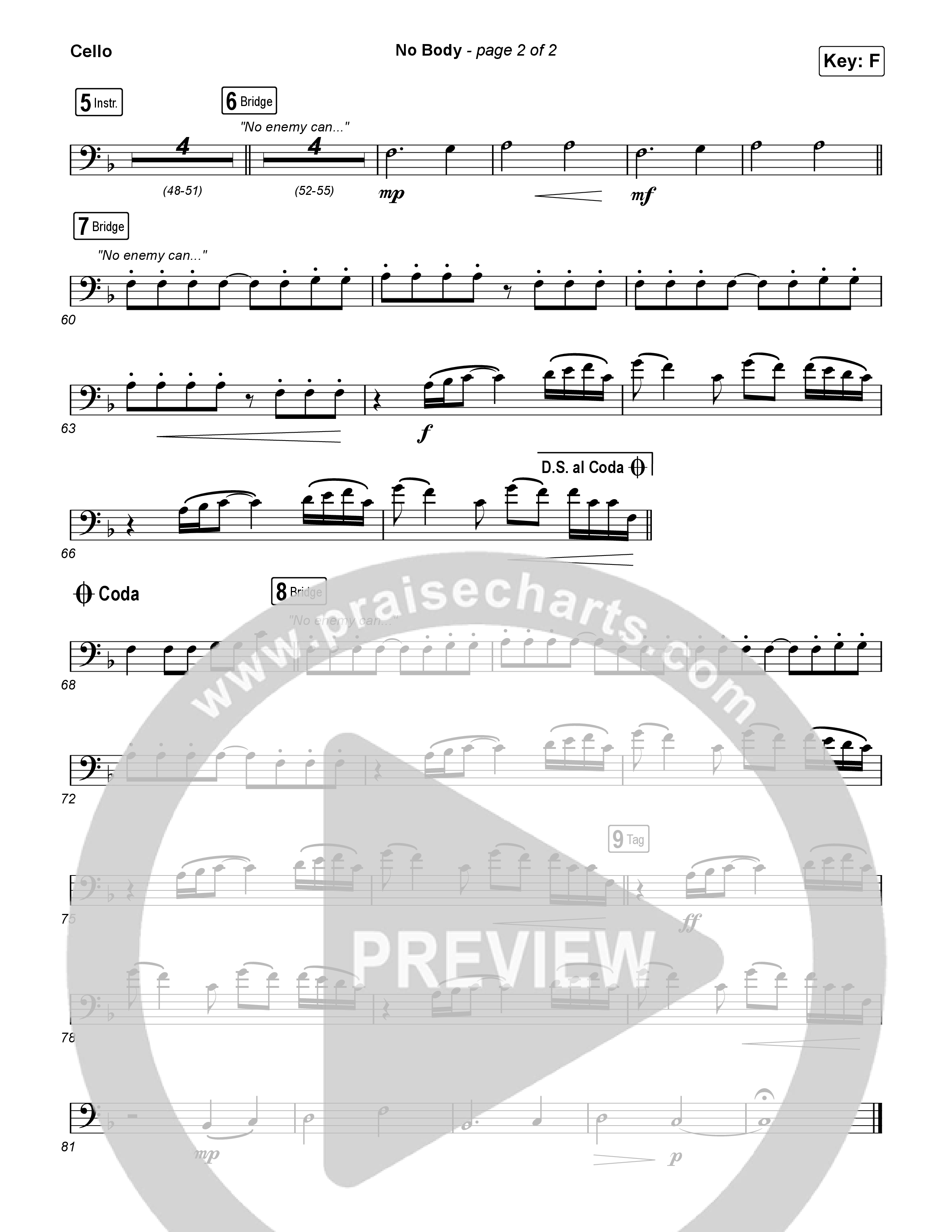 No Body (Unison/2-Part) Cello (Elevation Worship / Jonsal Barrientes / Arr. Luke Gambill)