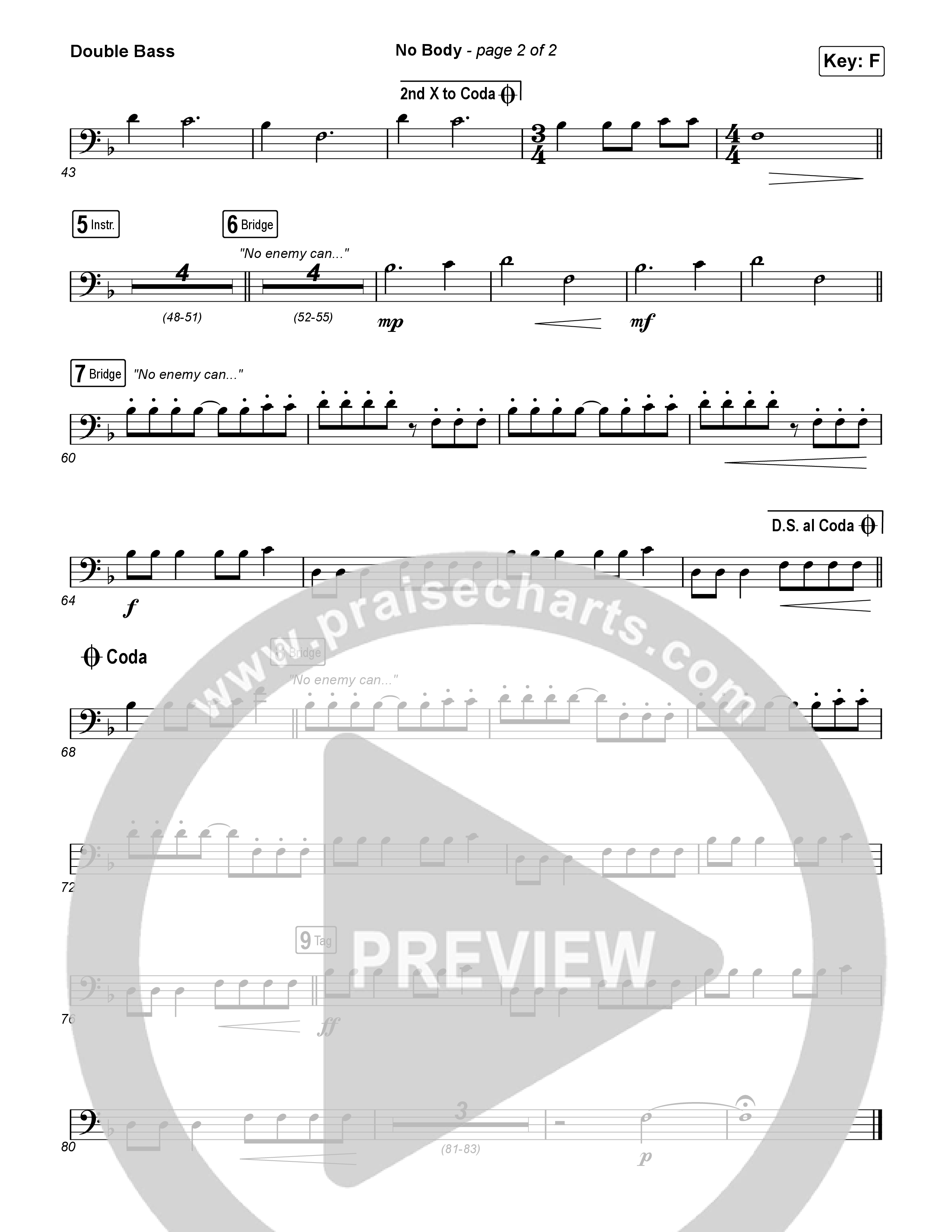 No Body (Unison/2-Part) Double Bass (Elevation Worship / Jonsal Barrientes / Arr. Luke Gambill)