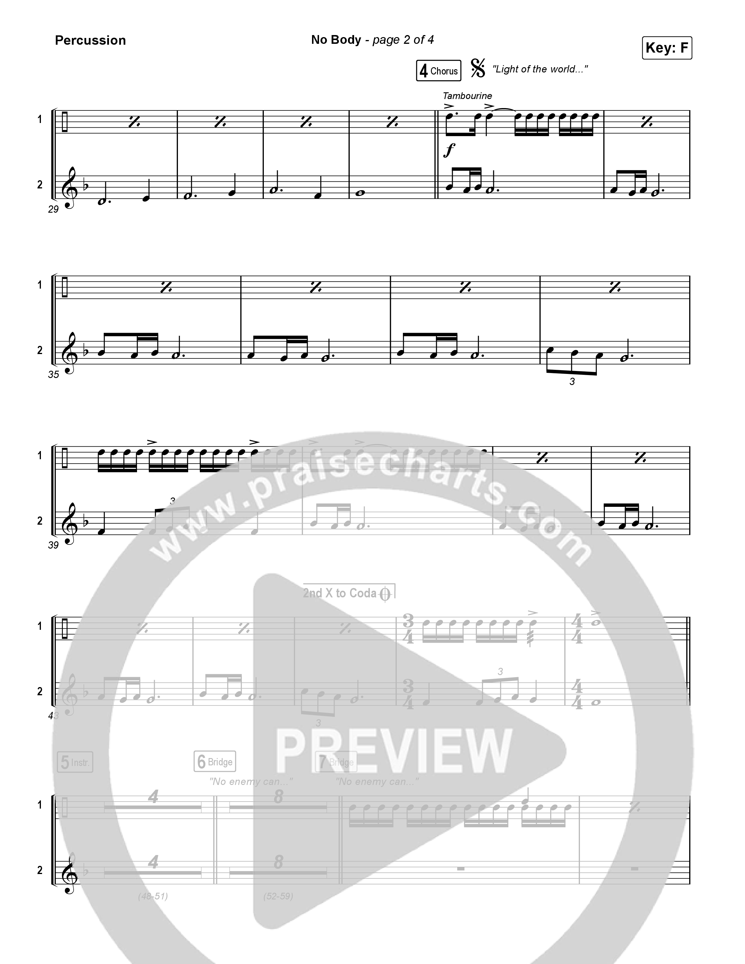 No Body (Unison/2-Part) Percussion (Elevation Worship / Jonsal Barrientes / Arr. Luke Gambill)