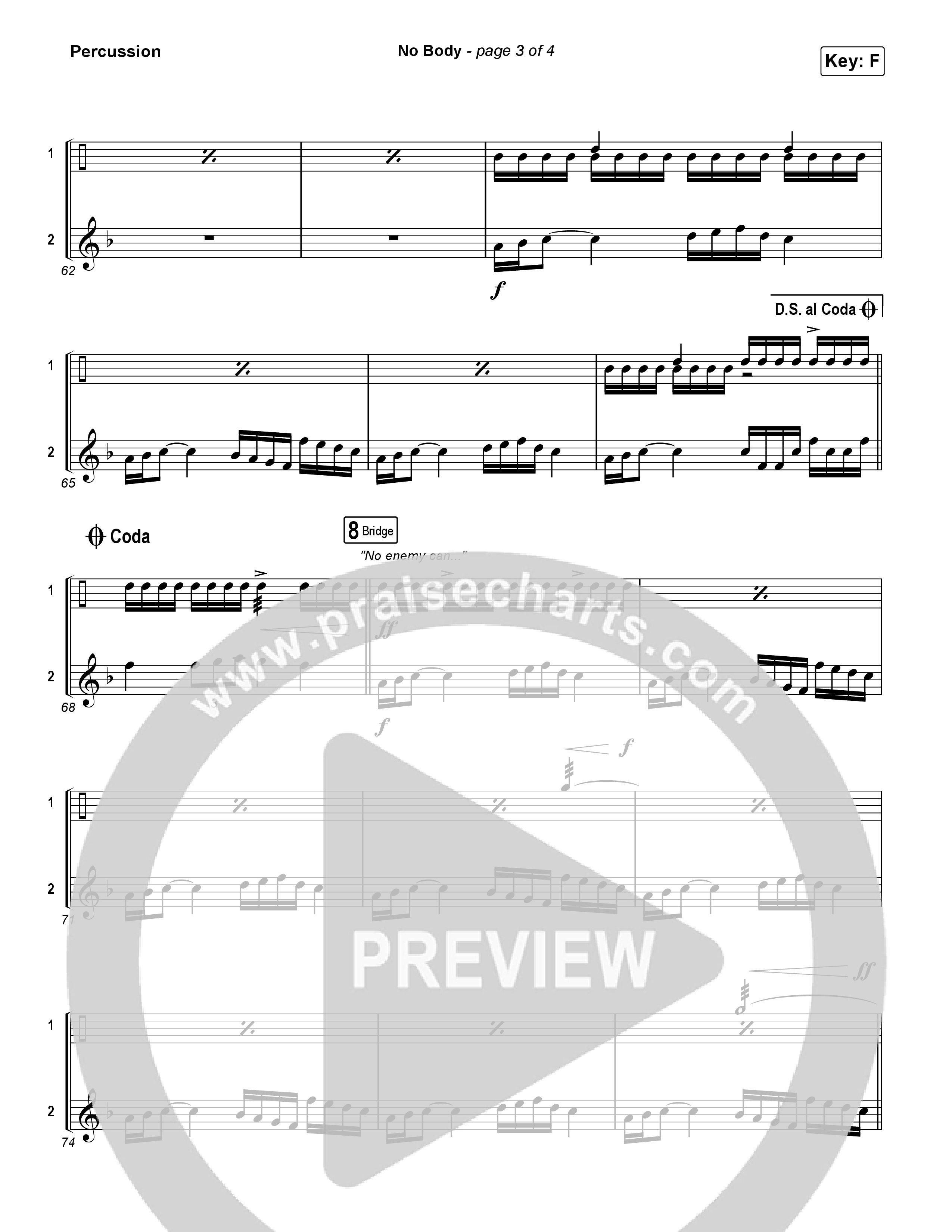 No Body (Unison/2-Part) Percussion (Elevation Worship / Jonsal Barrientes / Arr. Luke Gambill)