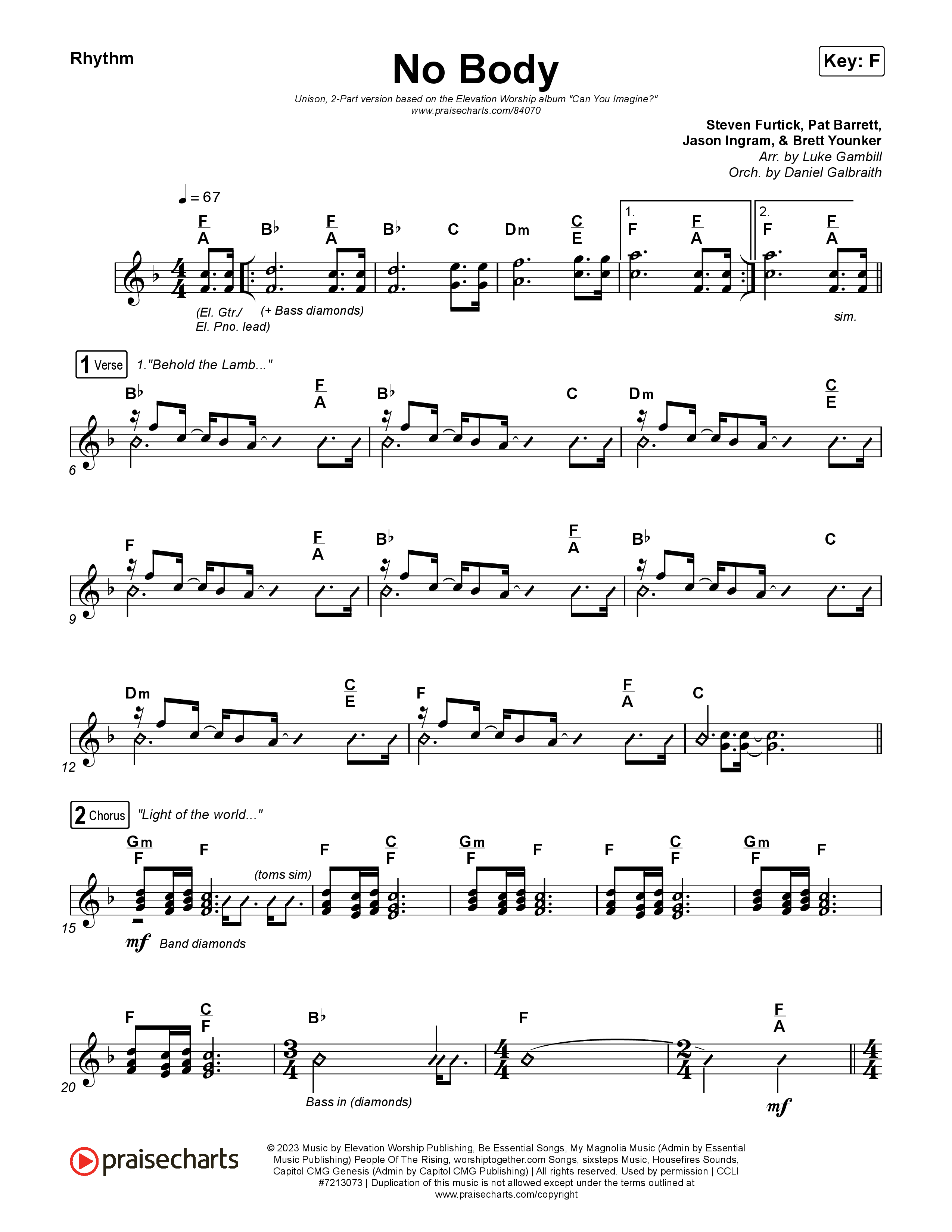 No Body (Unison/2-Part) Rhythm Chart (Elevation Worship / Jonsal Barrientes / Arr. Luke Gambill)