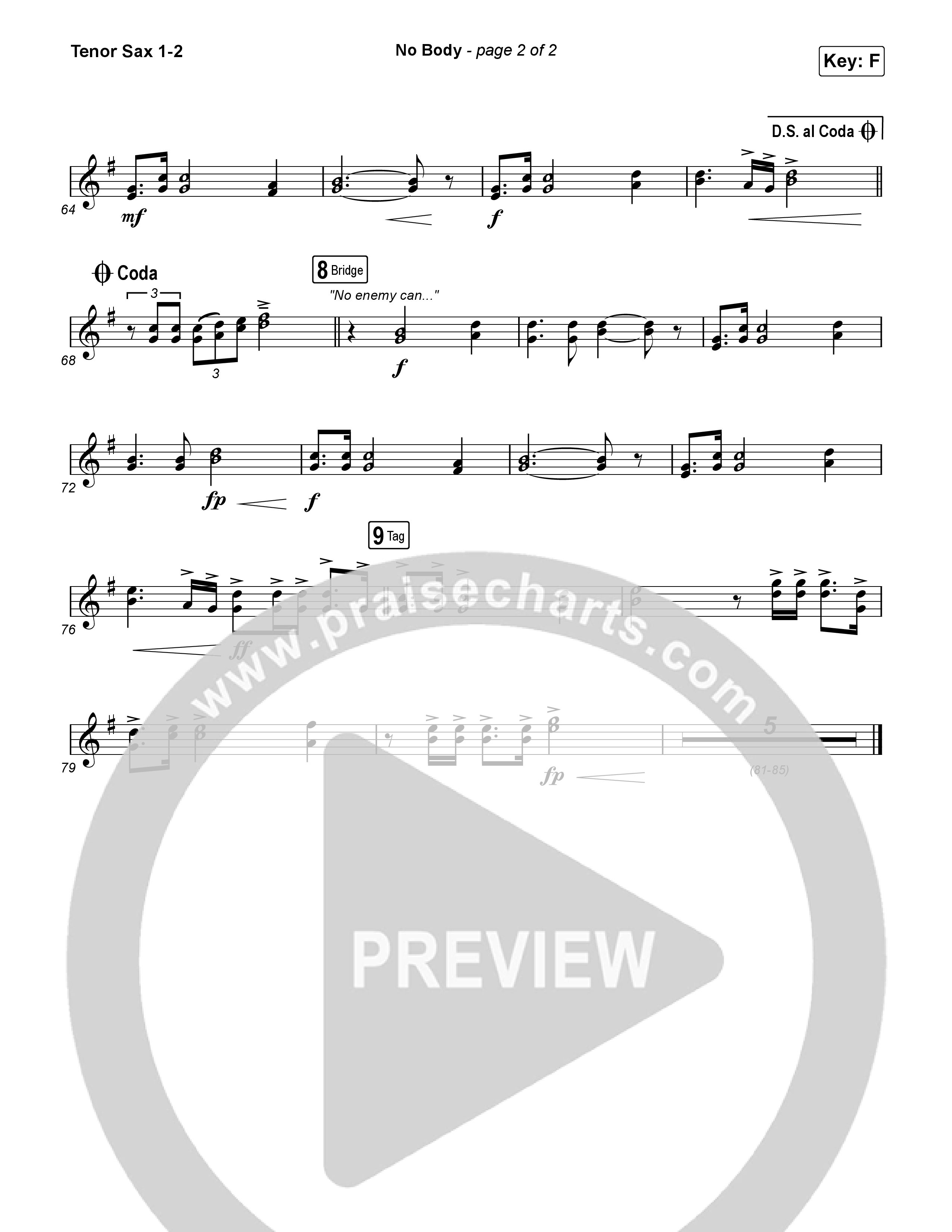 No Body (Unison/2-Part) Tenor Sax 1/2 (Elevation Worship / Jonsal Barrientes / Arr. Luke Gambill)