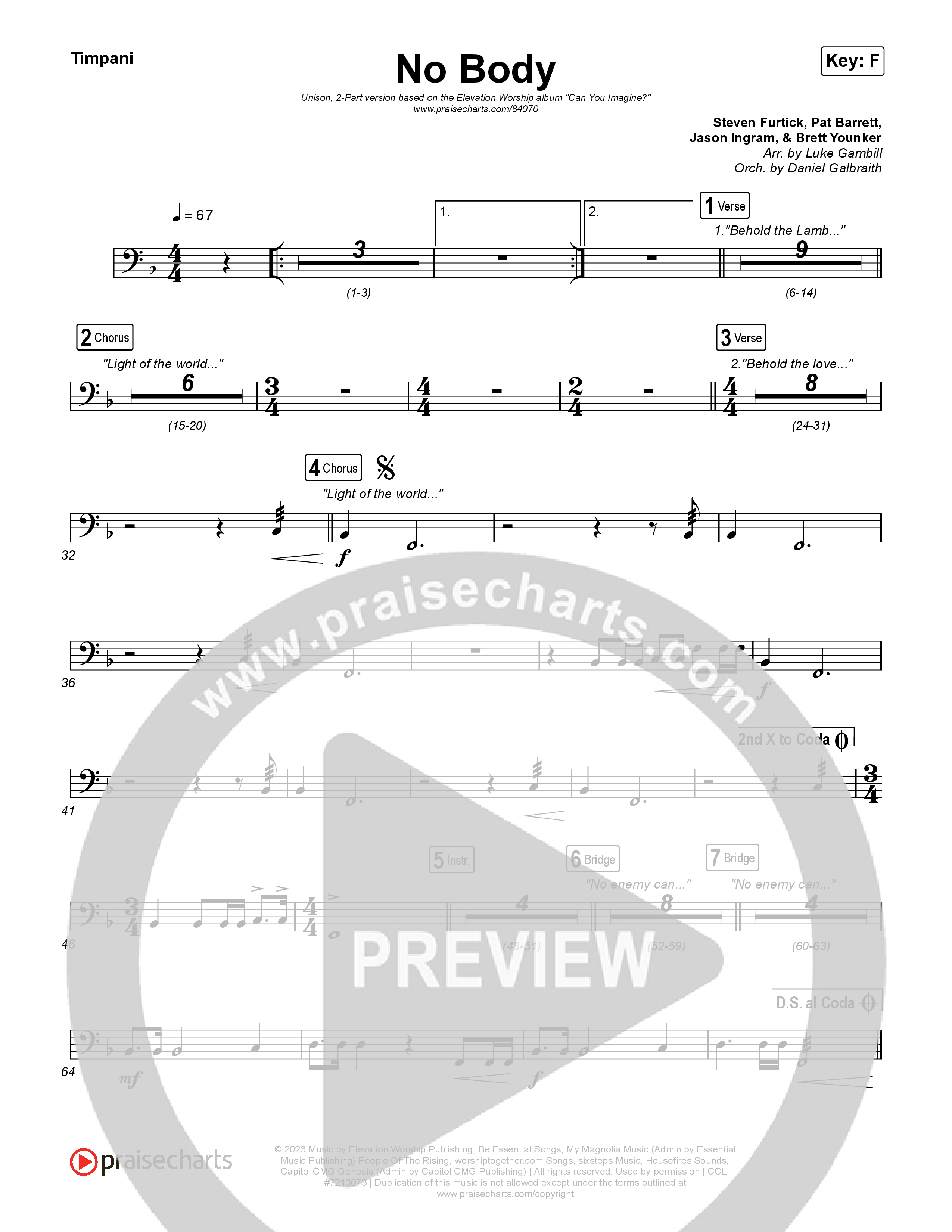 No Body (Unison/2-Part) Timpani (Elevation Worship / Jonsal Barrientes / Arr. Luke Gambill)
