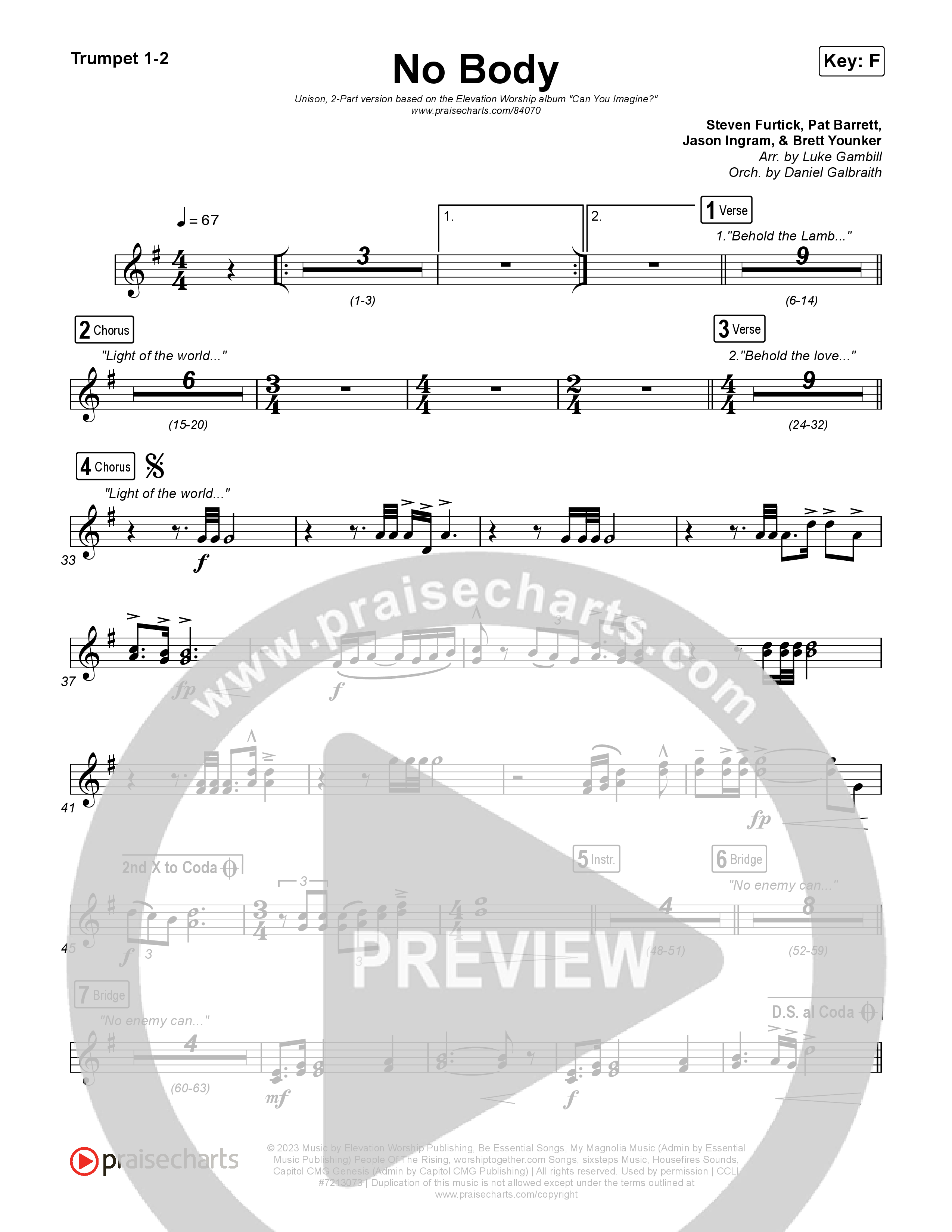 No Body (Unison/2-Part) Brass Pack (Elevation Worship / Jonsal Barrientes / Arr. Luke Gambill)