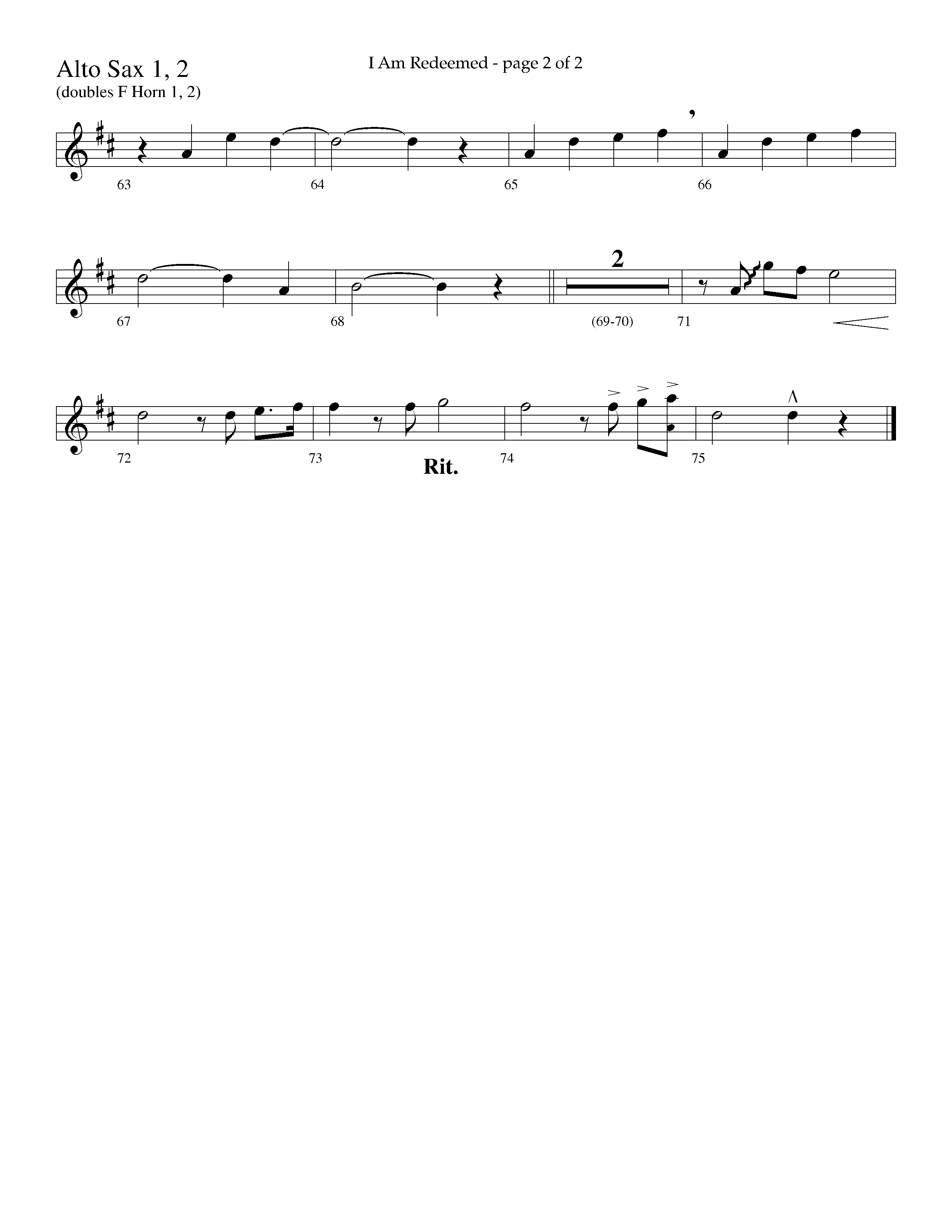 I Am Redeemed (with Redeemed) (Choral Anthem SATB) Alto Sax 1/2 (Lifeway Choral / Arr. Cliff Duren)