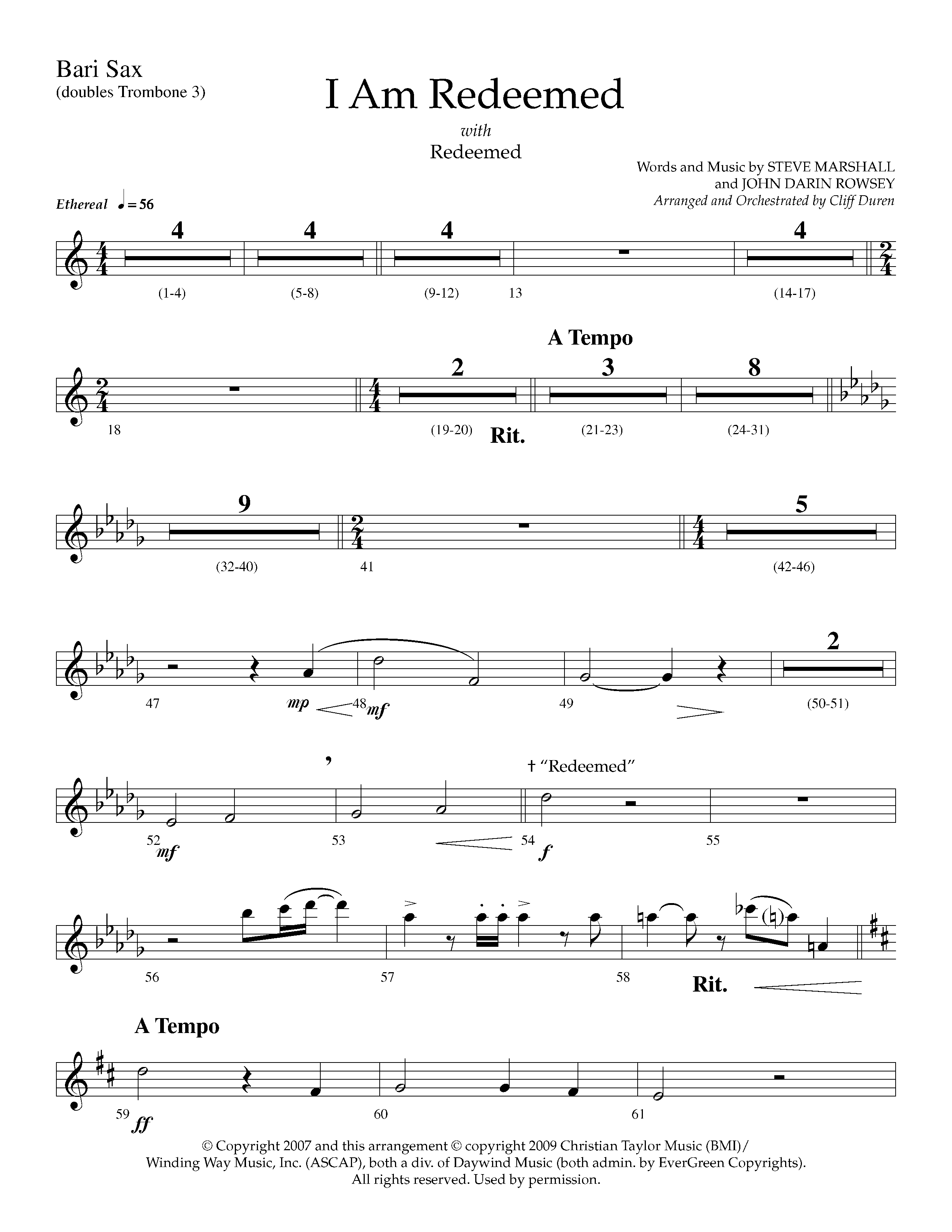 I Am Redeemed (with Redeemed) (Choral Anthem SATB) Bari Sax (Lifeway Choral / Arr. Cliff Duren)