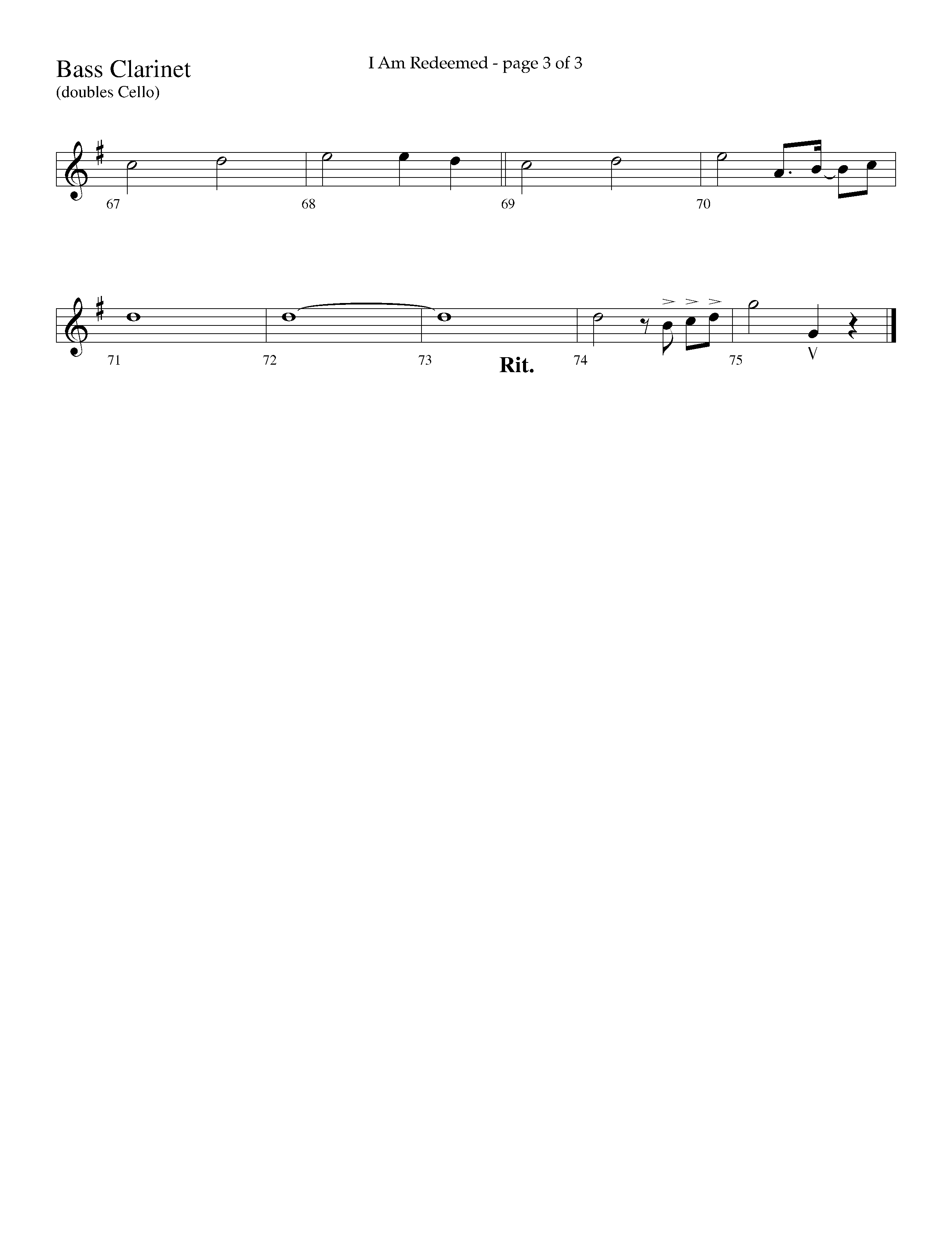 I Am Redeemed (with Redeemed) (Choral Anthem SATB) Bass Clarinet (Lifeway Choral / Arr. Cliff Duren)
