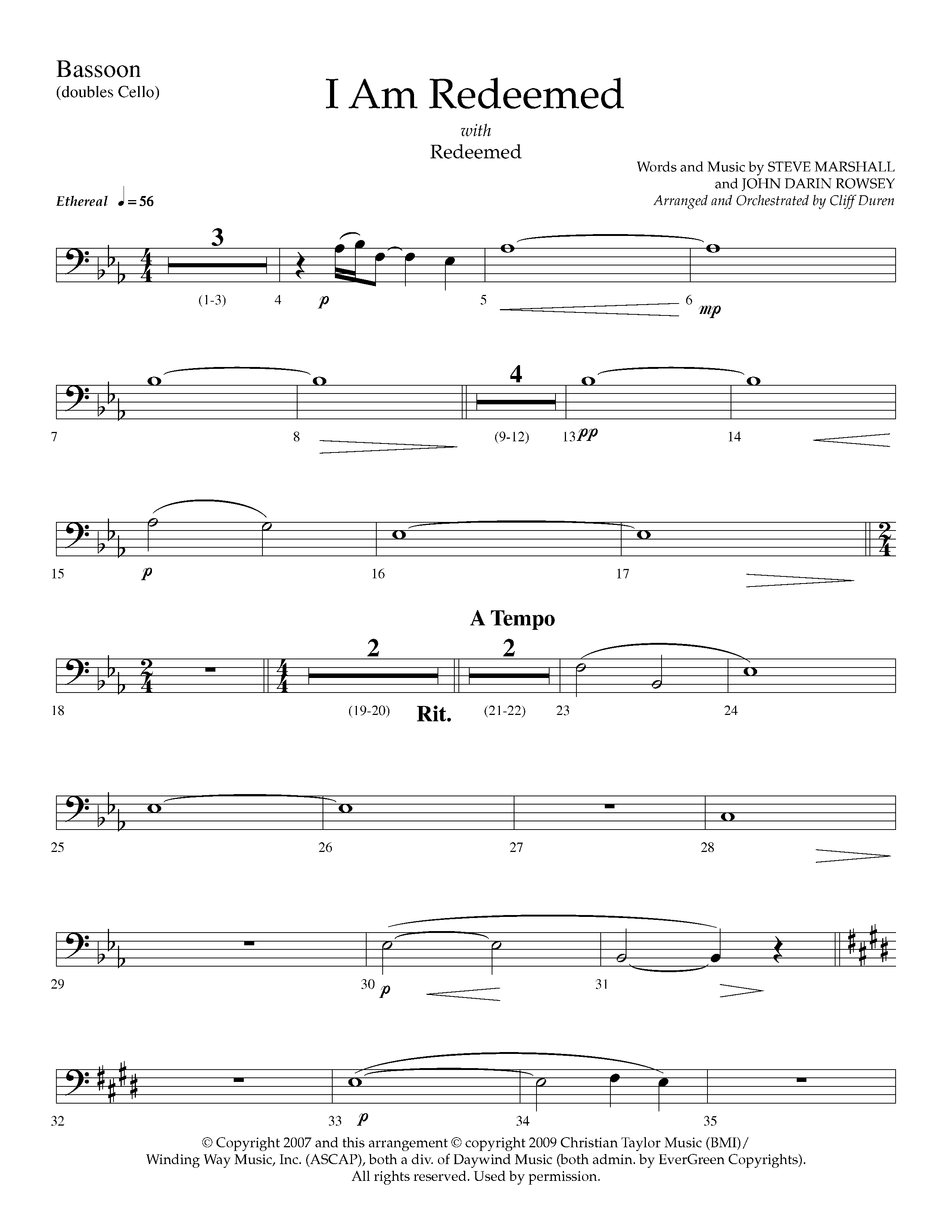 I Am Redeemed (with Redeemed) (Choral Anthem SATB) Bassoon (Lifeway Choral / Arr. Cliff Duren)