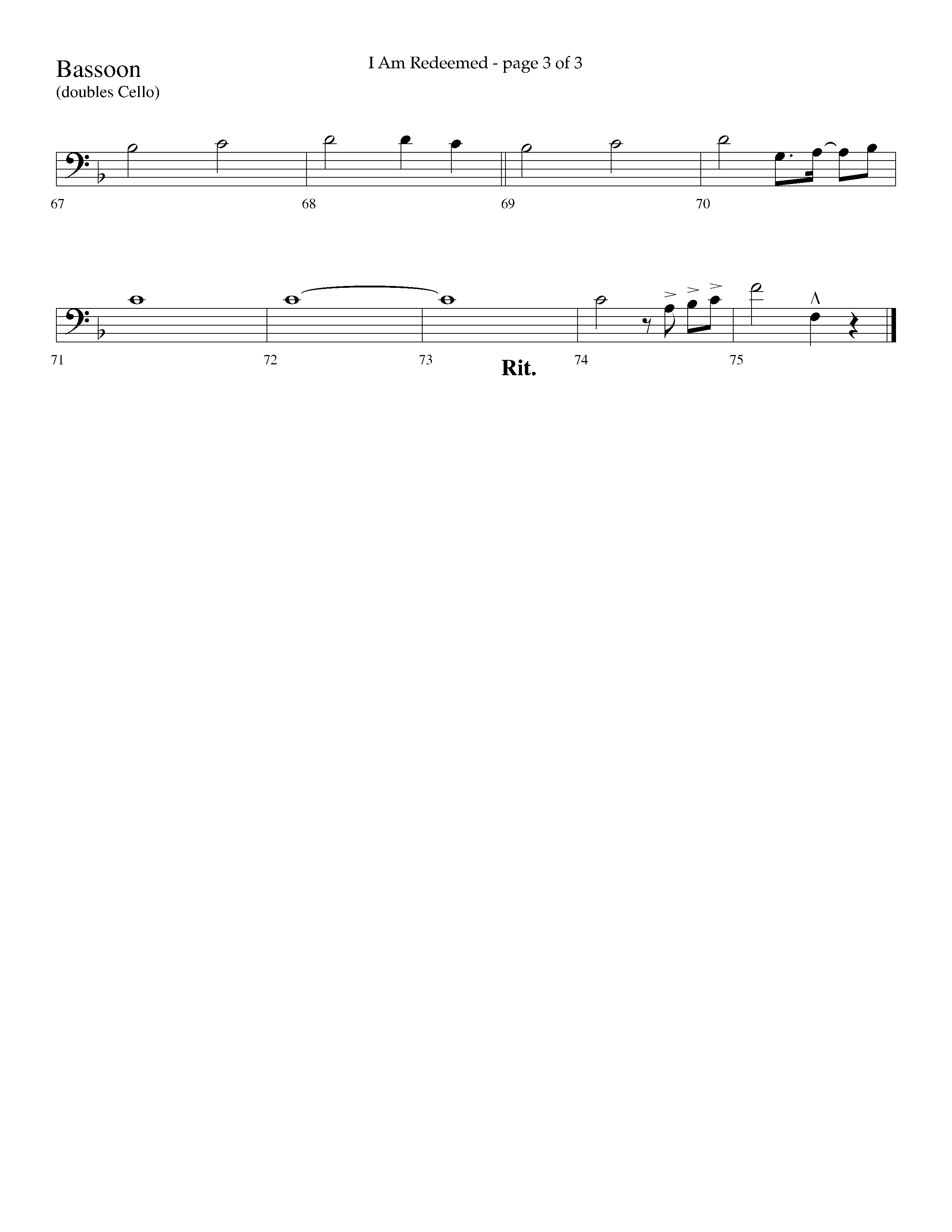 I Am Redeemed (with Redeemed) (Choral Anthem SATB) Bassoon (Lifeway Choral / Arr. Cliff Duren)