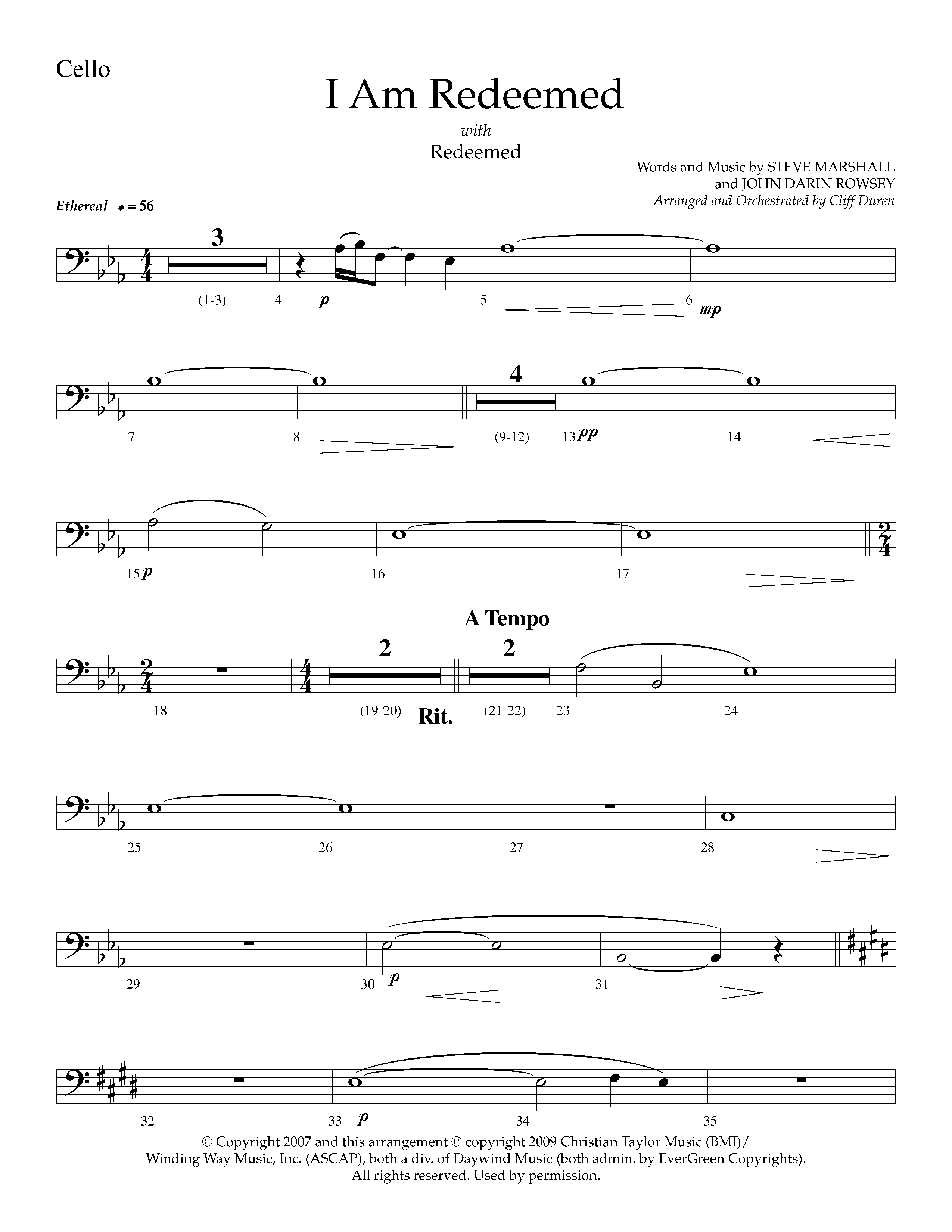 I Am Redeemed (with Redeemed) (Choral Anthem SATB) Cello (Lifeway Choral / Arr. Cliff Duren)