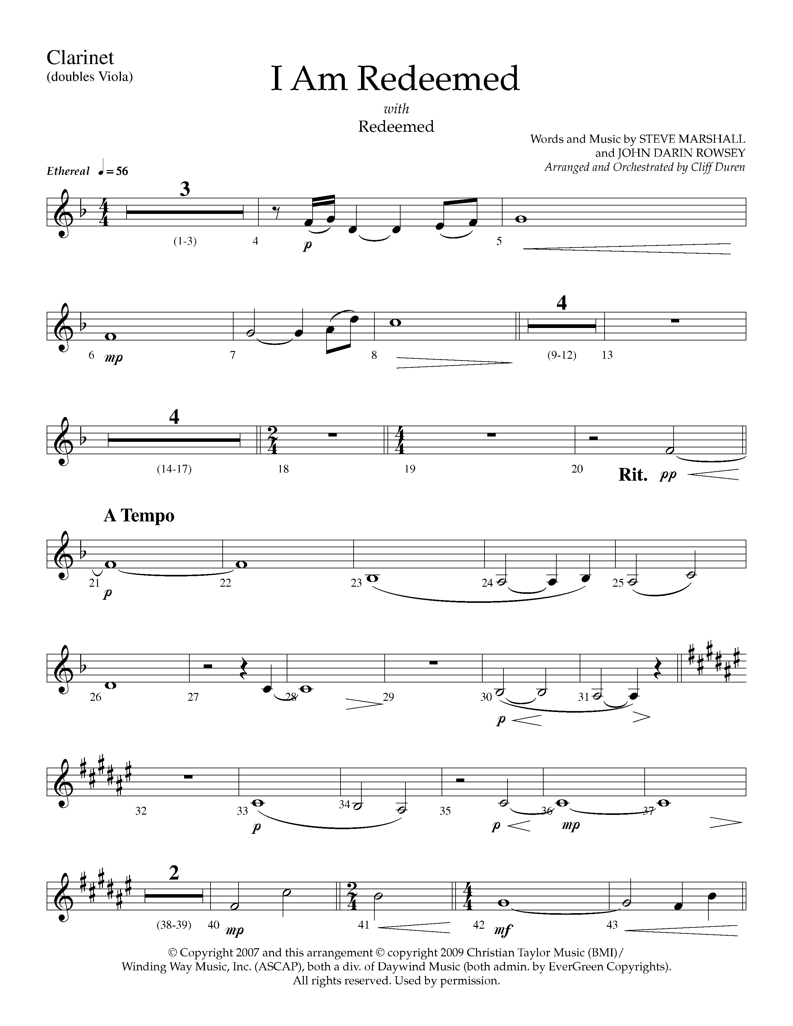 I Am Redeemed (with Redeemed) (Choral Anthem SATB) Clarinet (Lifeway Choral / Arr. Cliff Duren)