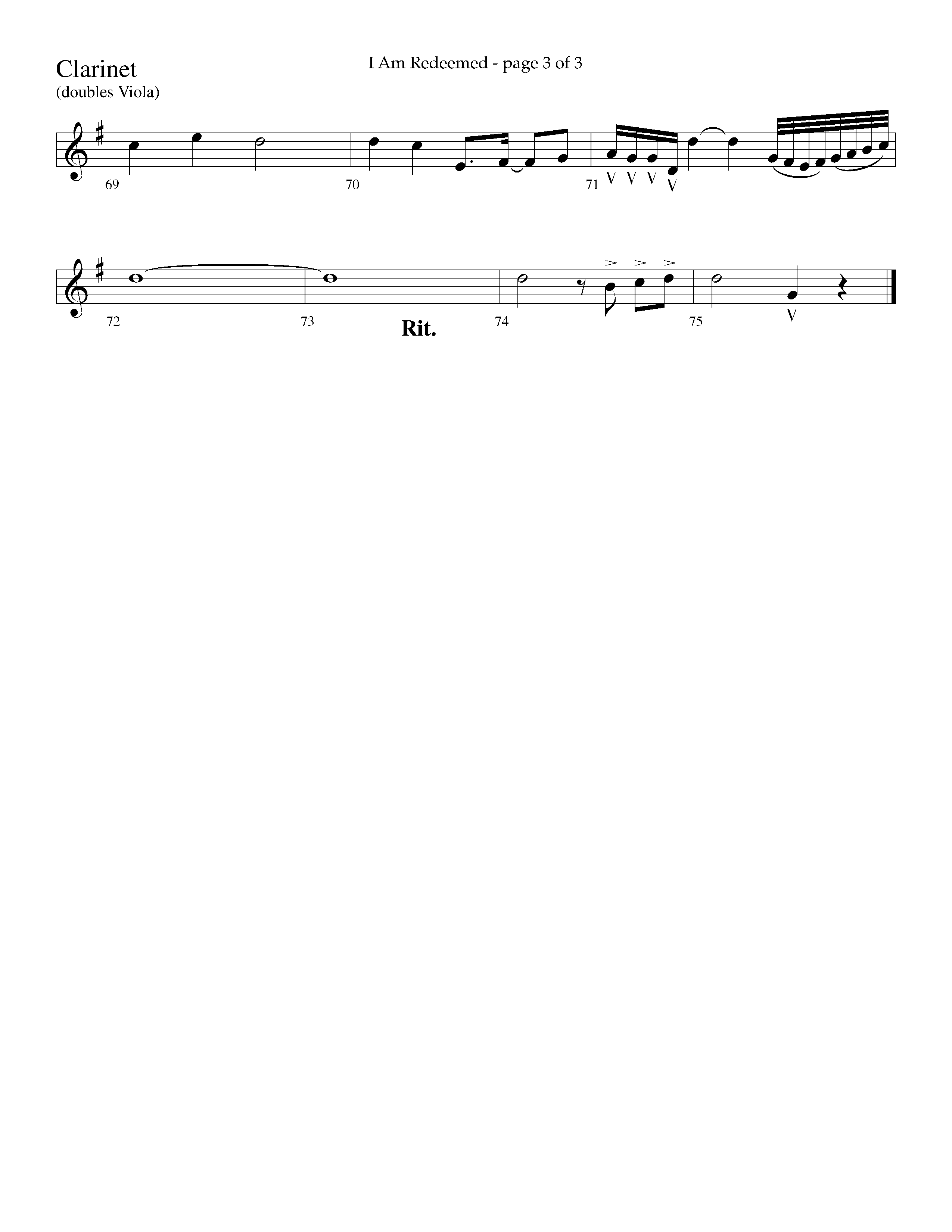 I Am Redeemed (with Redeemed) (Choral Anthem SATB) Clarinet (Lifeway Choral / Arr. Cliff Duren)