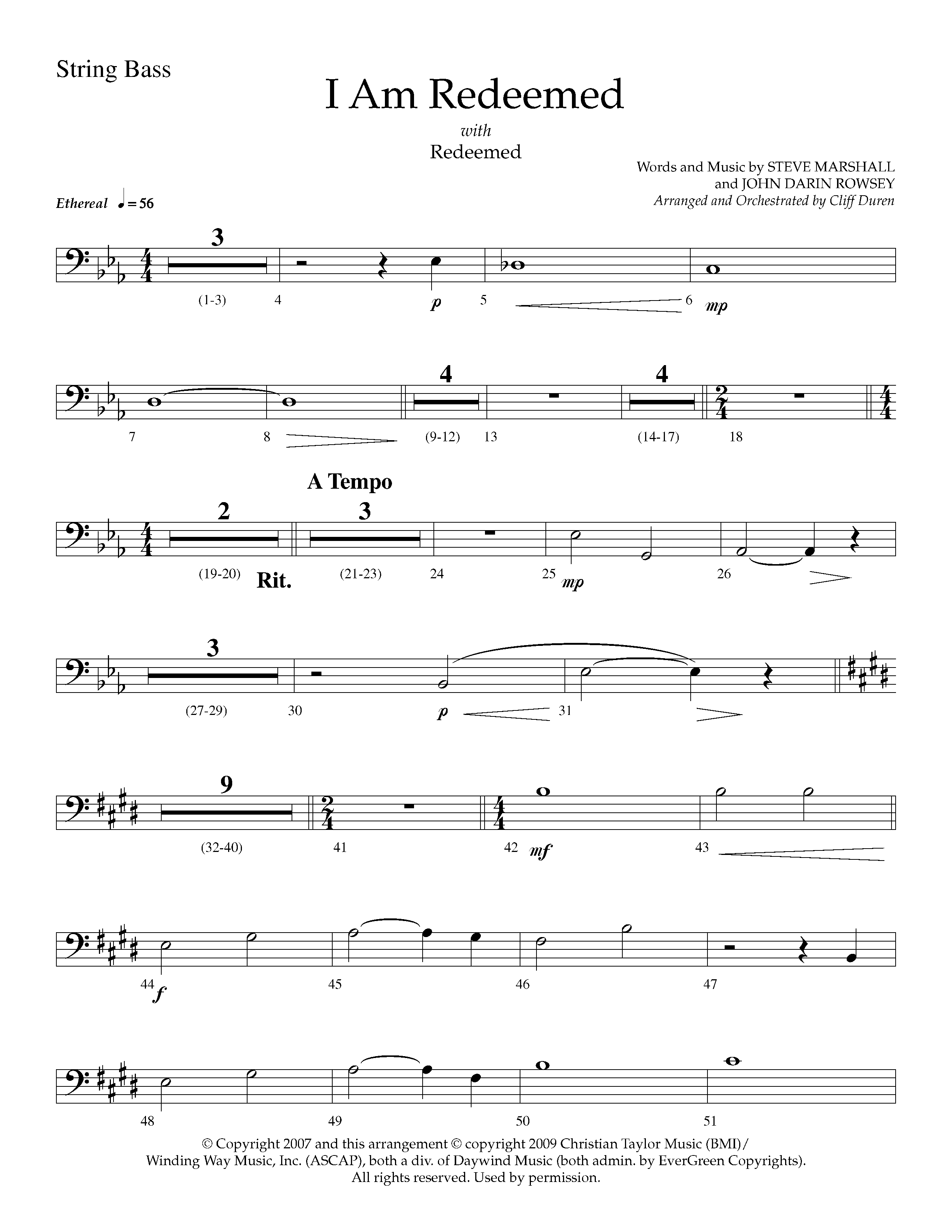 I Am Redeemed (with Redeemed) (Choral Anthem SATB) String Bass (Lifeway Choral / Arr. Cliff Duren)