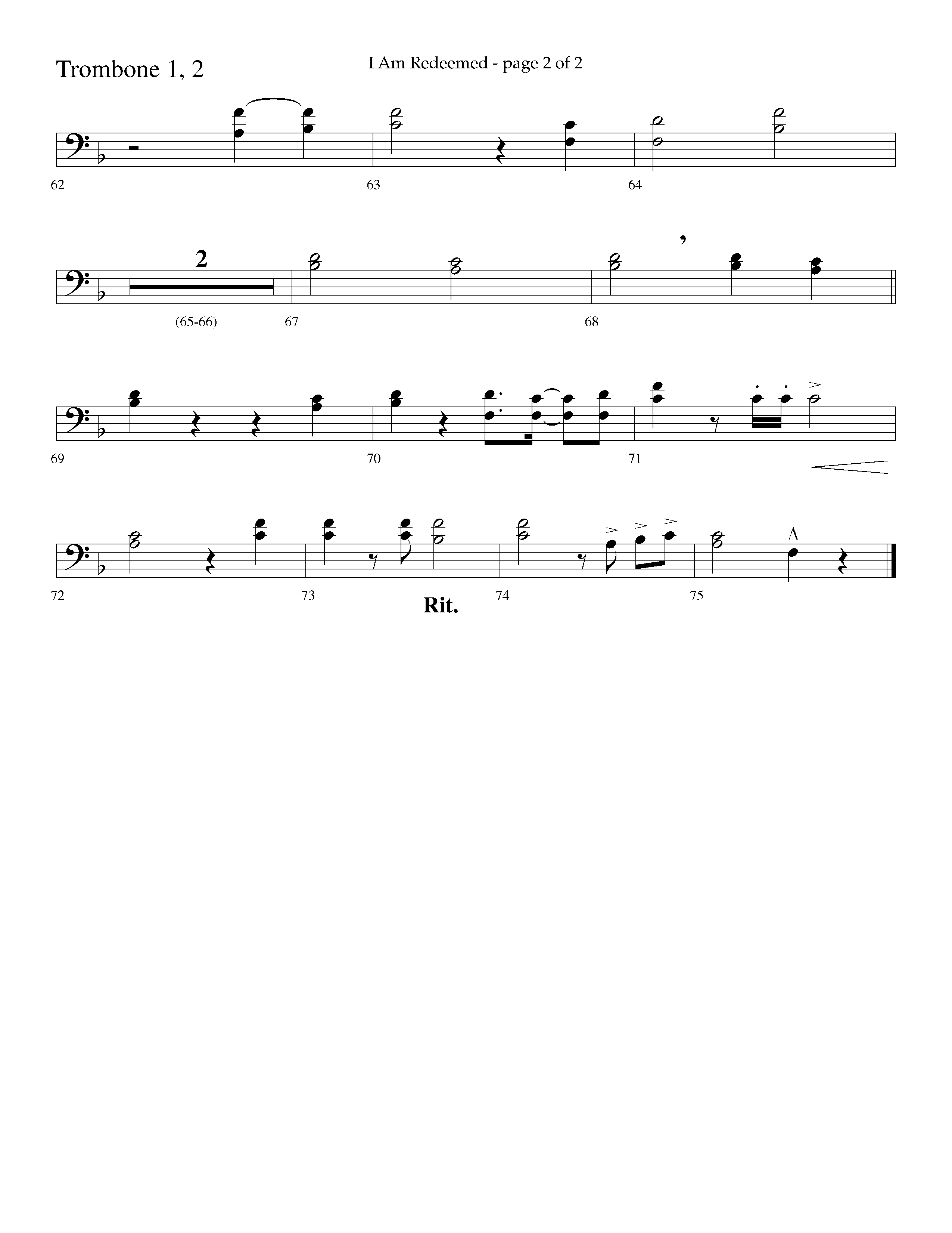 I Am Redeemed (with Redeemed) (Choral Anthem SATB) Trombone 1/2 (Lifeway Choral / Arr. Cliff Duren)